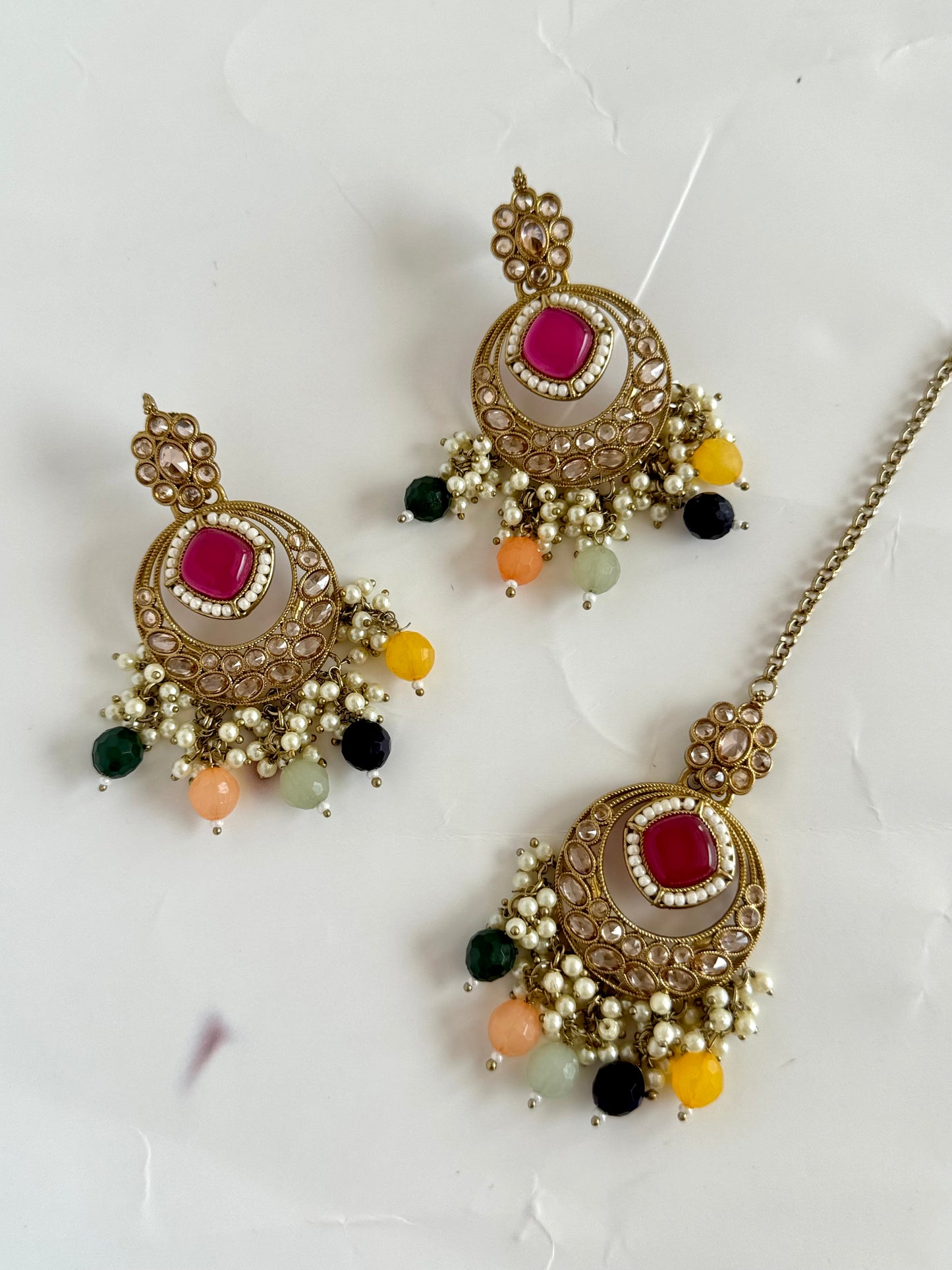 Beautiful Polki Choker Set with Earrings & Tikka