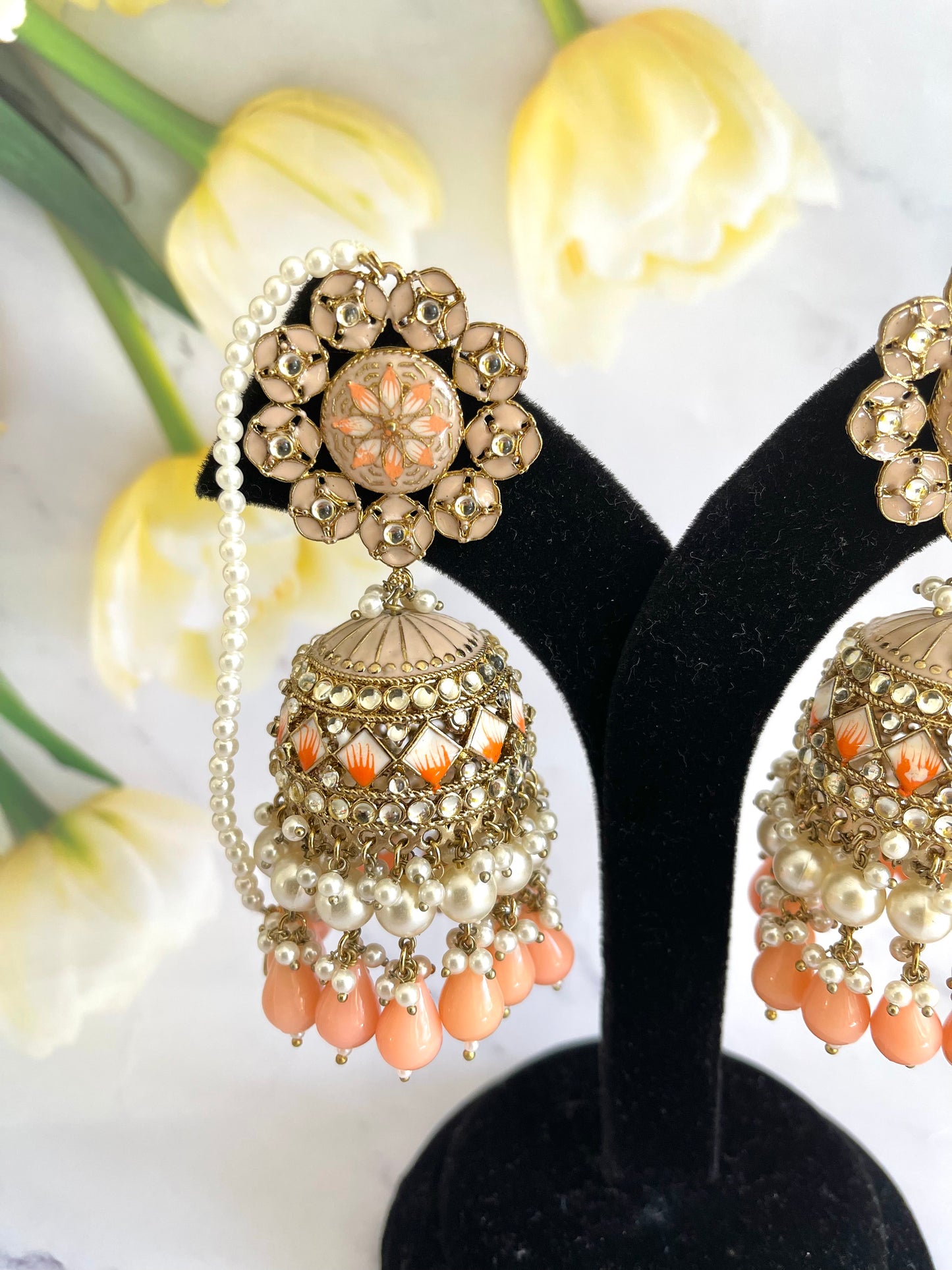 Peach Jhumki Earrings