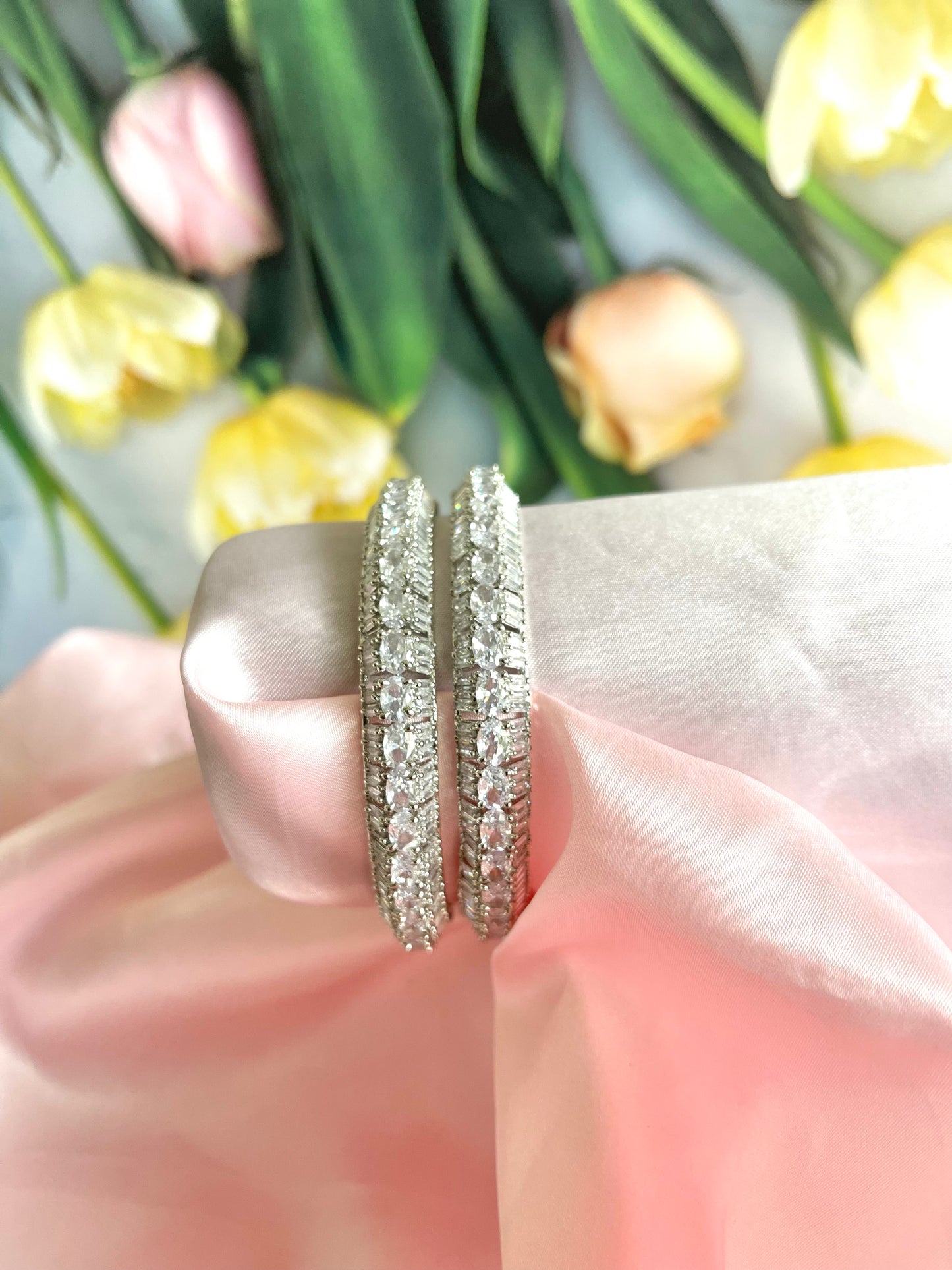 American Diamond Silver Bangle Set (4Pcs) - MannatJewelz