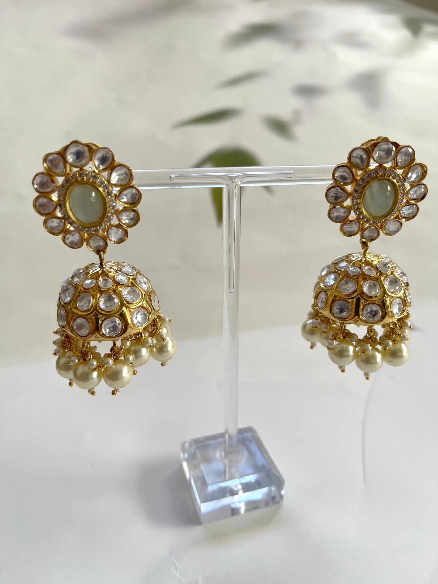 Uncut Jhumki in Pistachio (Luxury Range) - Mannatjewelz