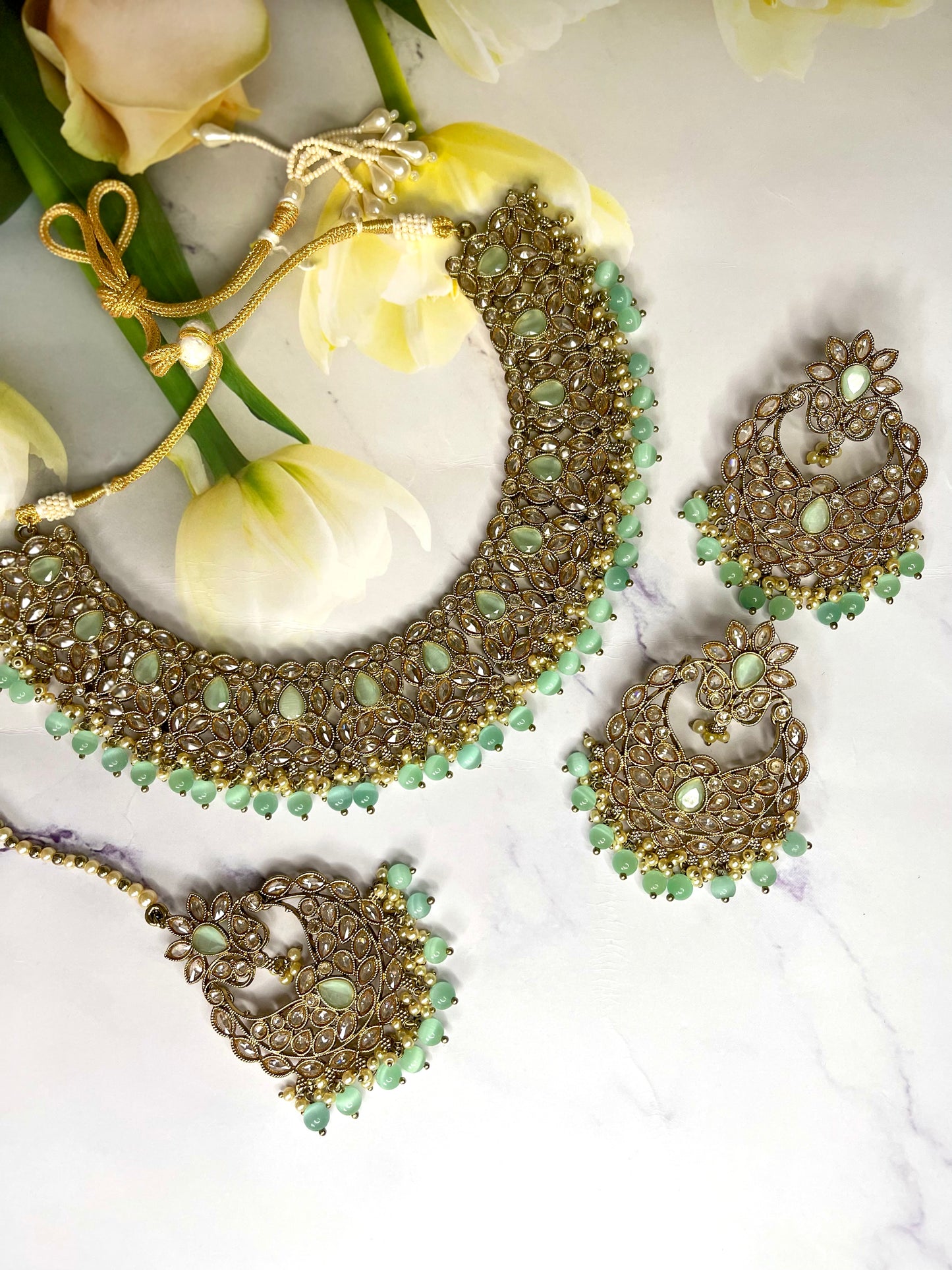 Polki Set in Mint Green - Mannatjewelz