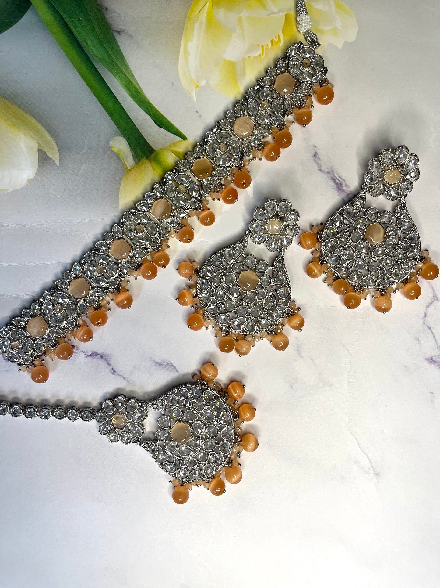 Polki Choker in Peach - Mannatjewelz