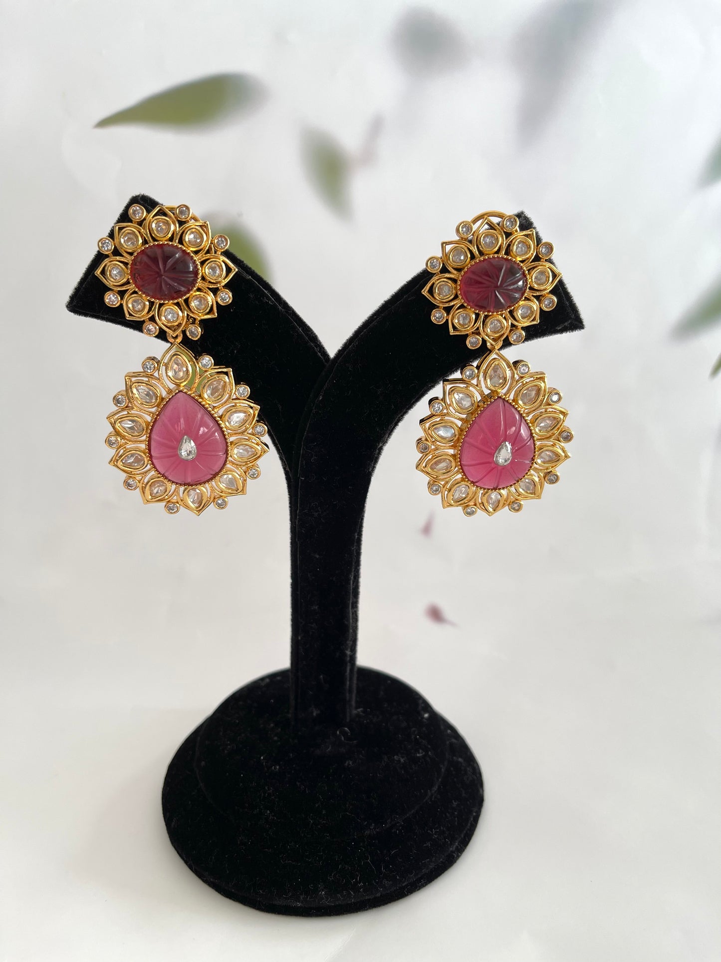 Uncut Polki Earrings in Ruby Red (Luxury Range) - Mannatjewelz