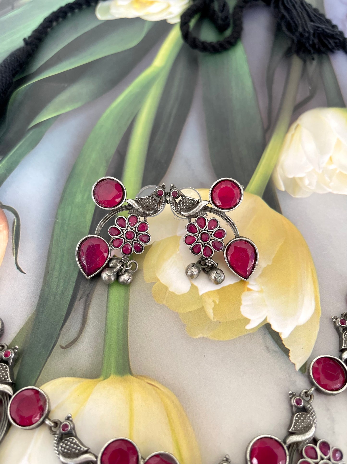 Peacock Necklace Set in Pink - Mannatjewels