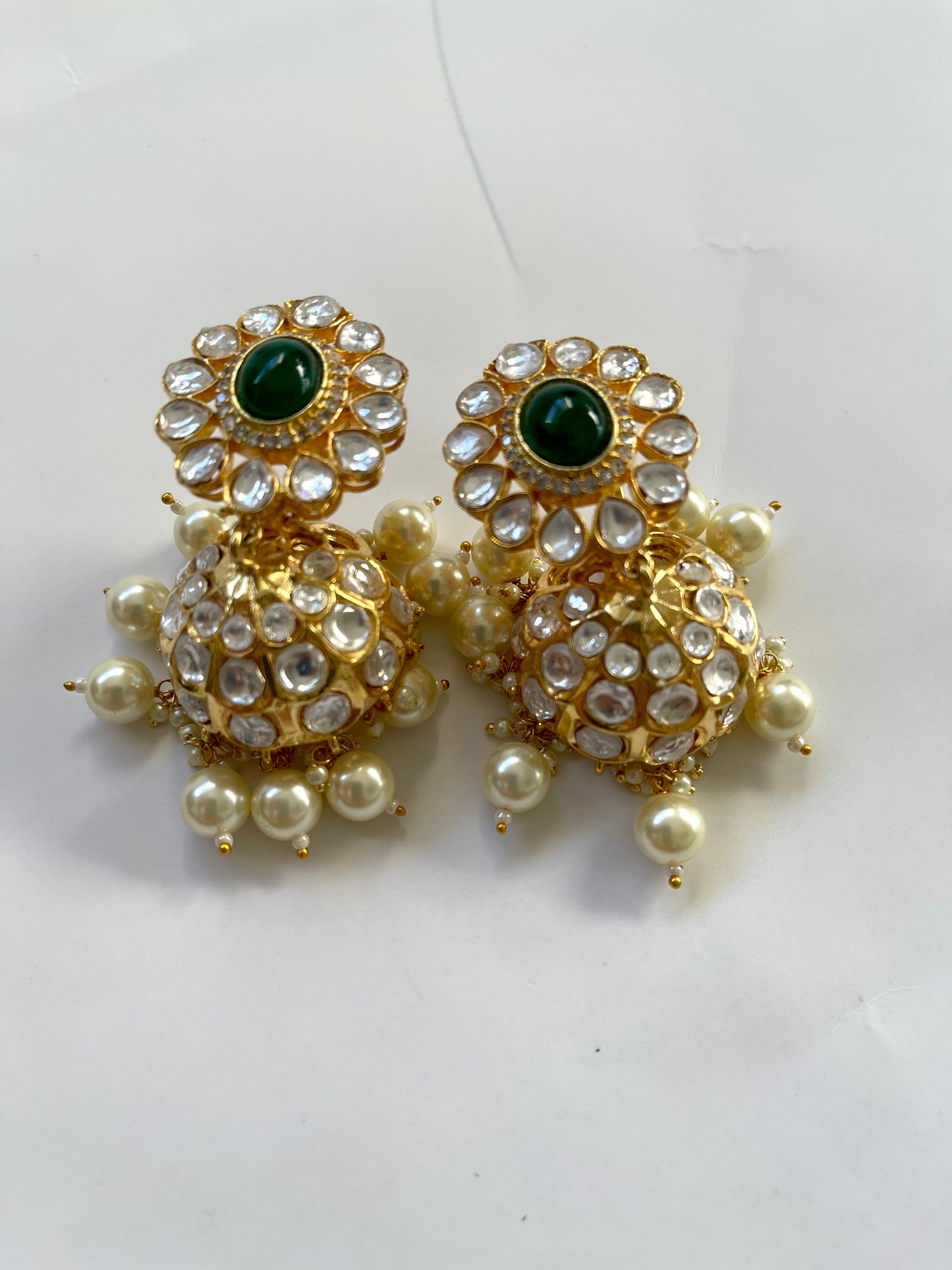 Uncut Jhumki in Green (Luxury Range) - Mannatjewelz