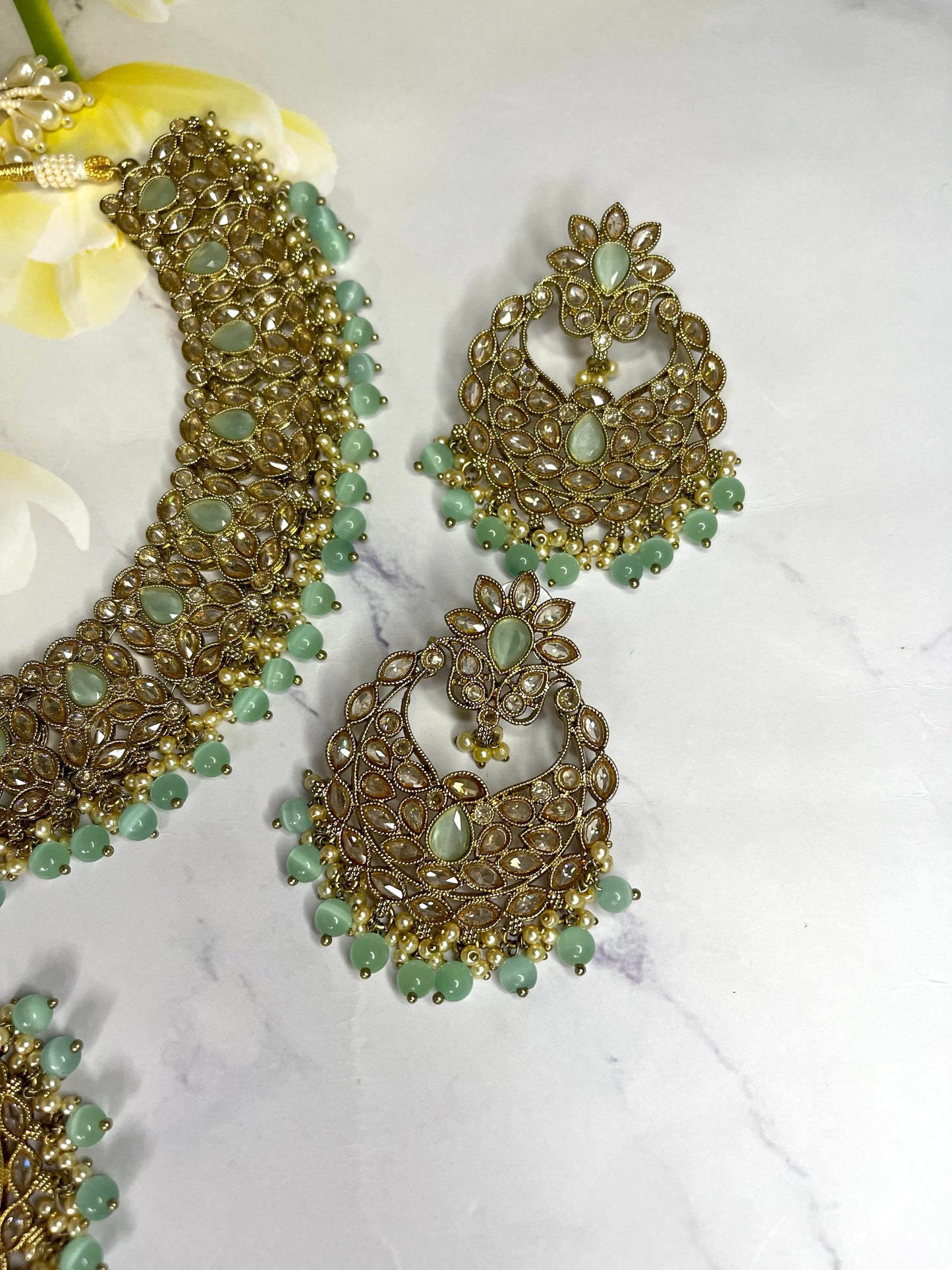 Polki Set in Mint Green - Mannatjewelz