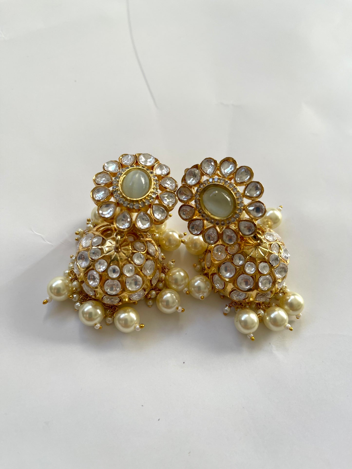 Uncut Jhumki in Pistachio (Luxury Range) - Mannatjewelz