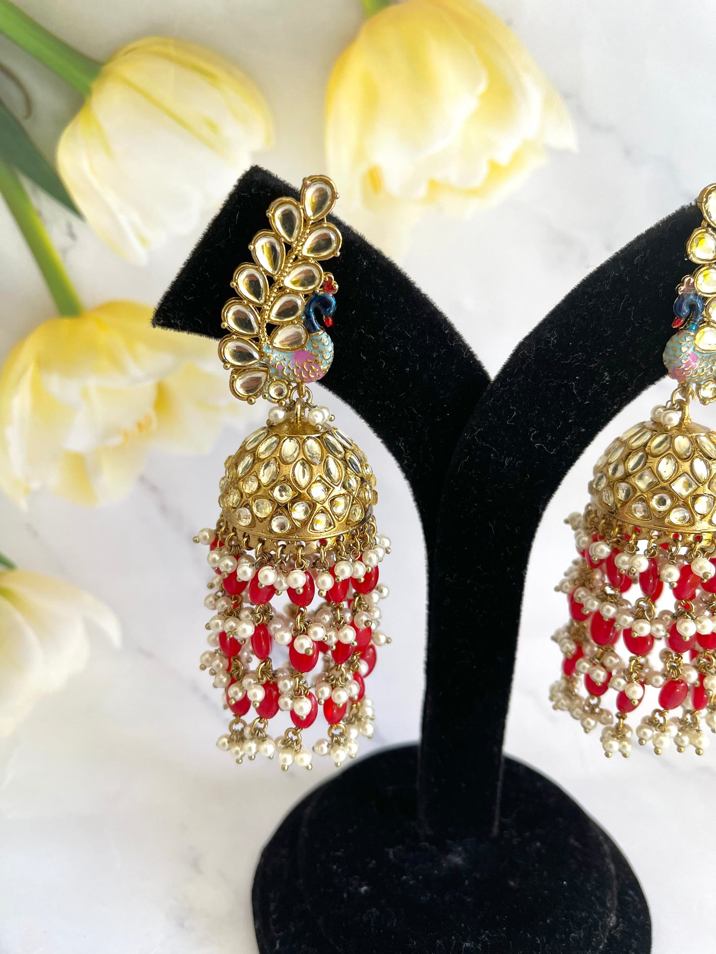 Peacock Maroon Jhumki Earrings - Mannatjewels