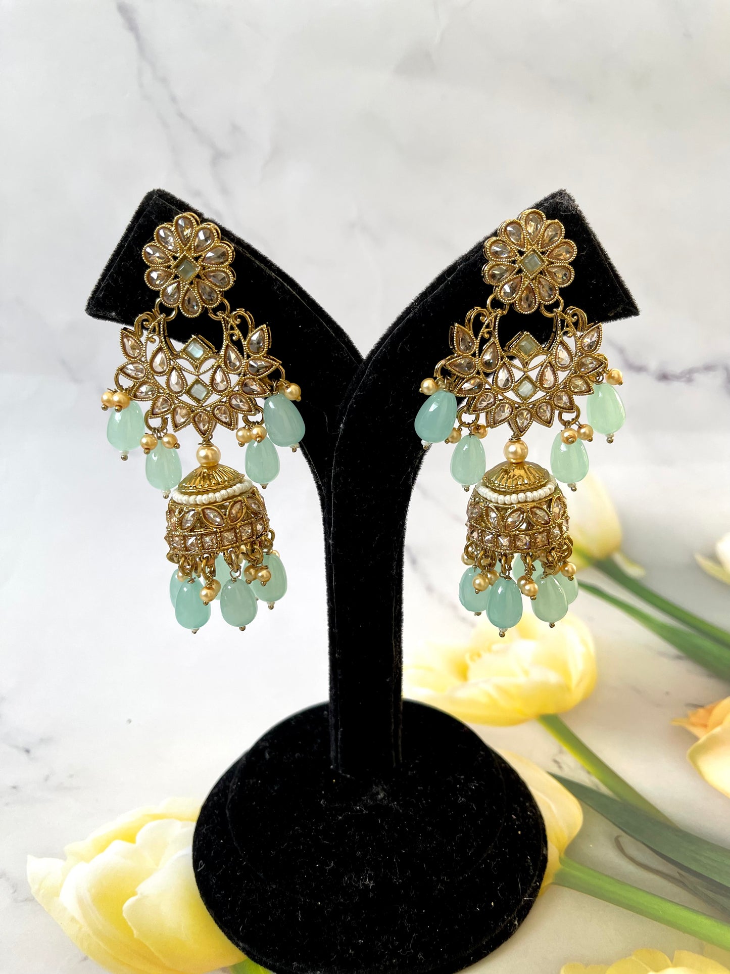 Polki Choker Set in Pastel Blue - Mannatjewelz