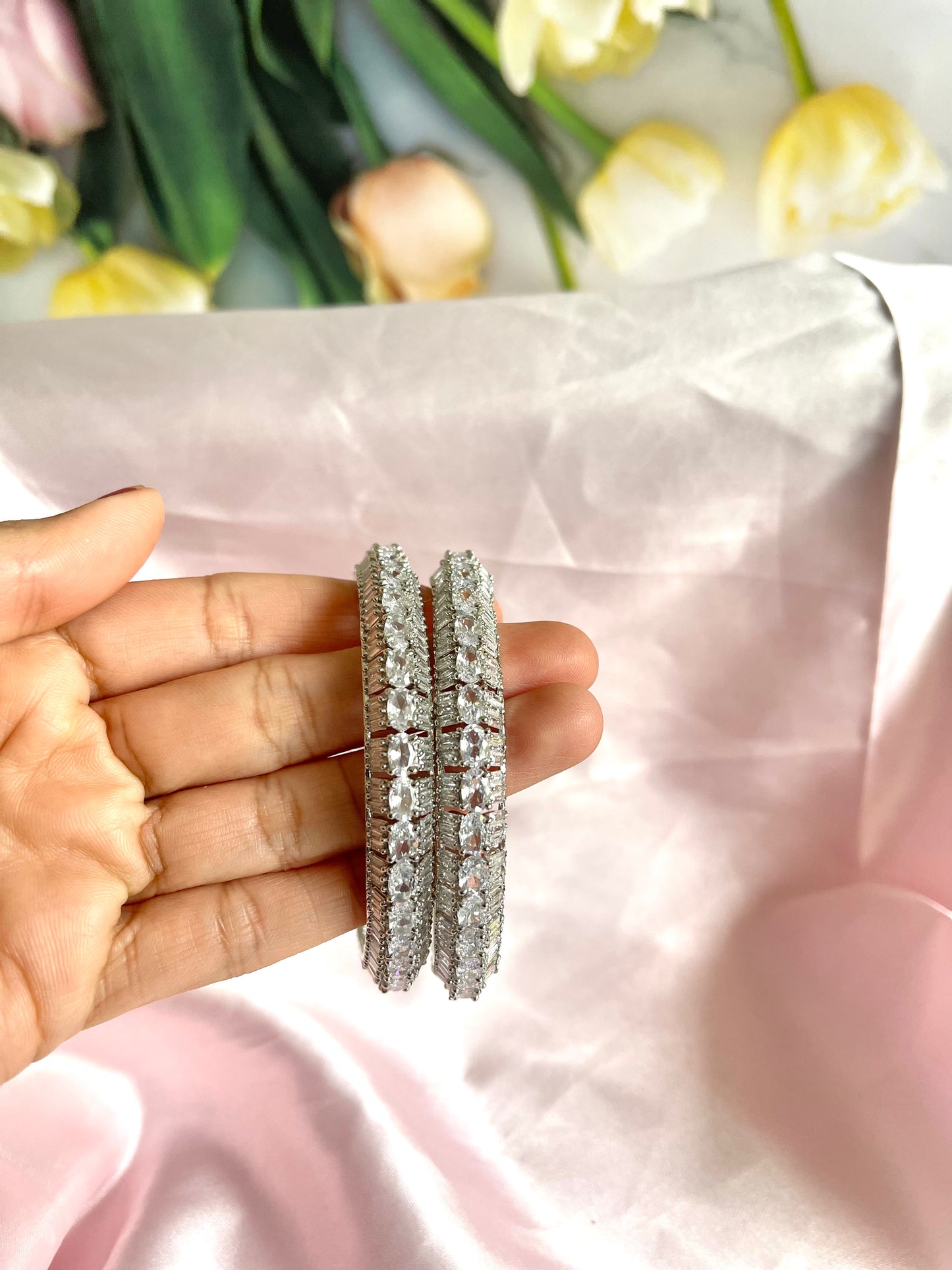 American Diamond Silver Bangle Set (4Pcs) - MannatJewelz