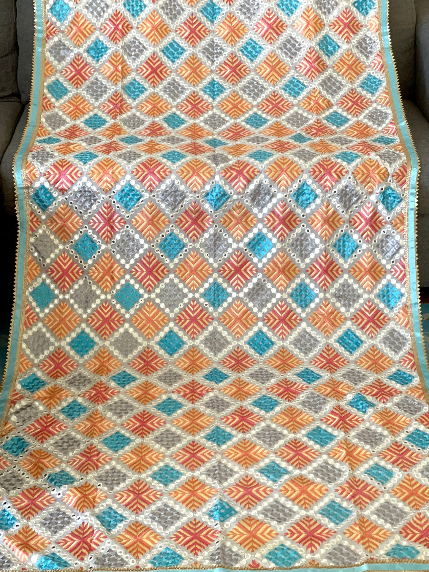 Pastel Off-White Phulkari - Mannatjewels