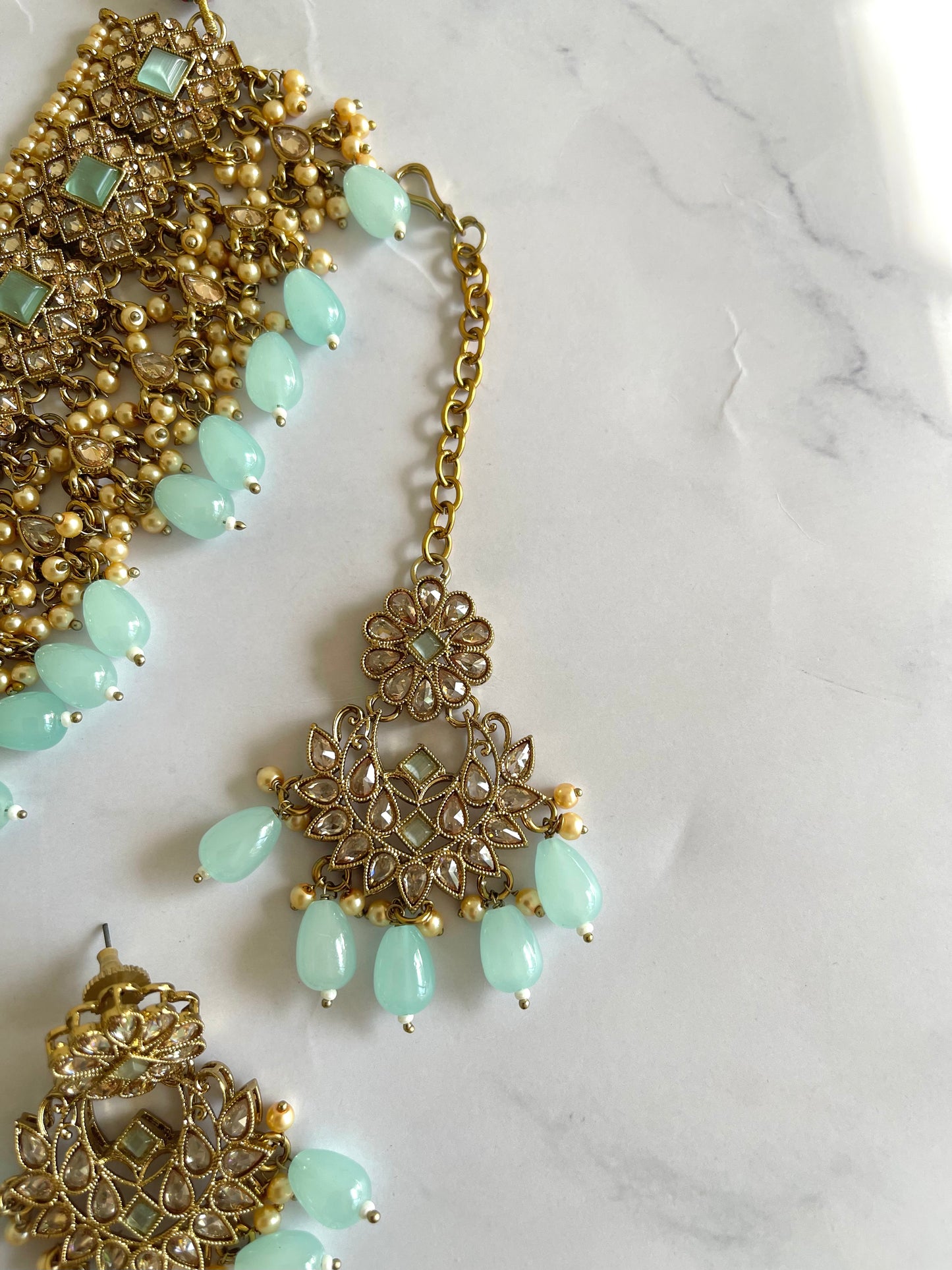 Polki Choker Set in Pastel Blue - Mannatjewelz