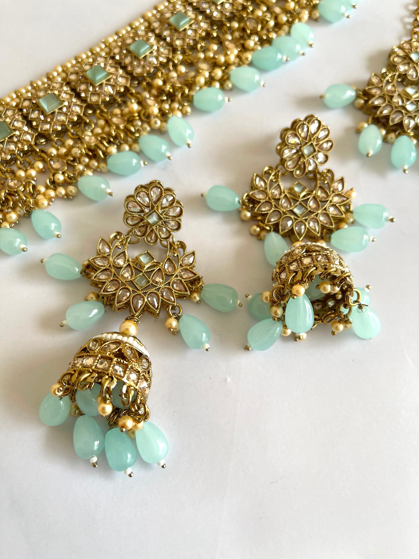 Polki Choker Set in Pastel Blue - Mannatjewelz