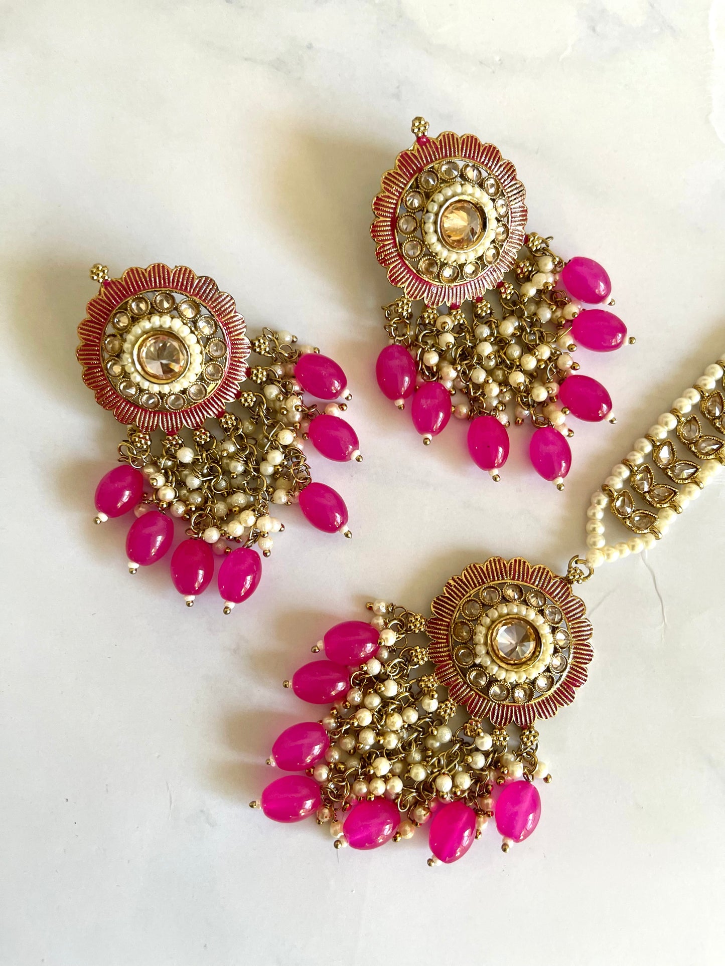 Reverse AD Tikka set in Hot Pink - Mannatjewelz