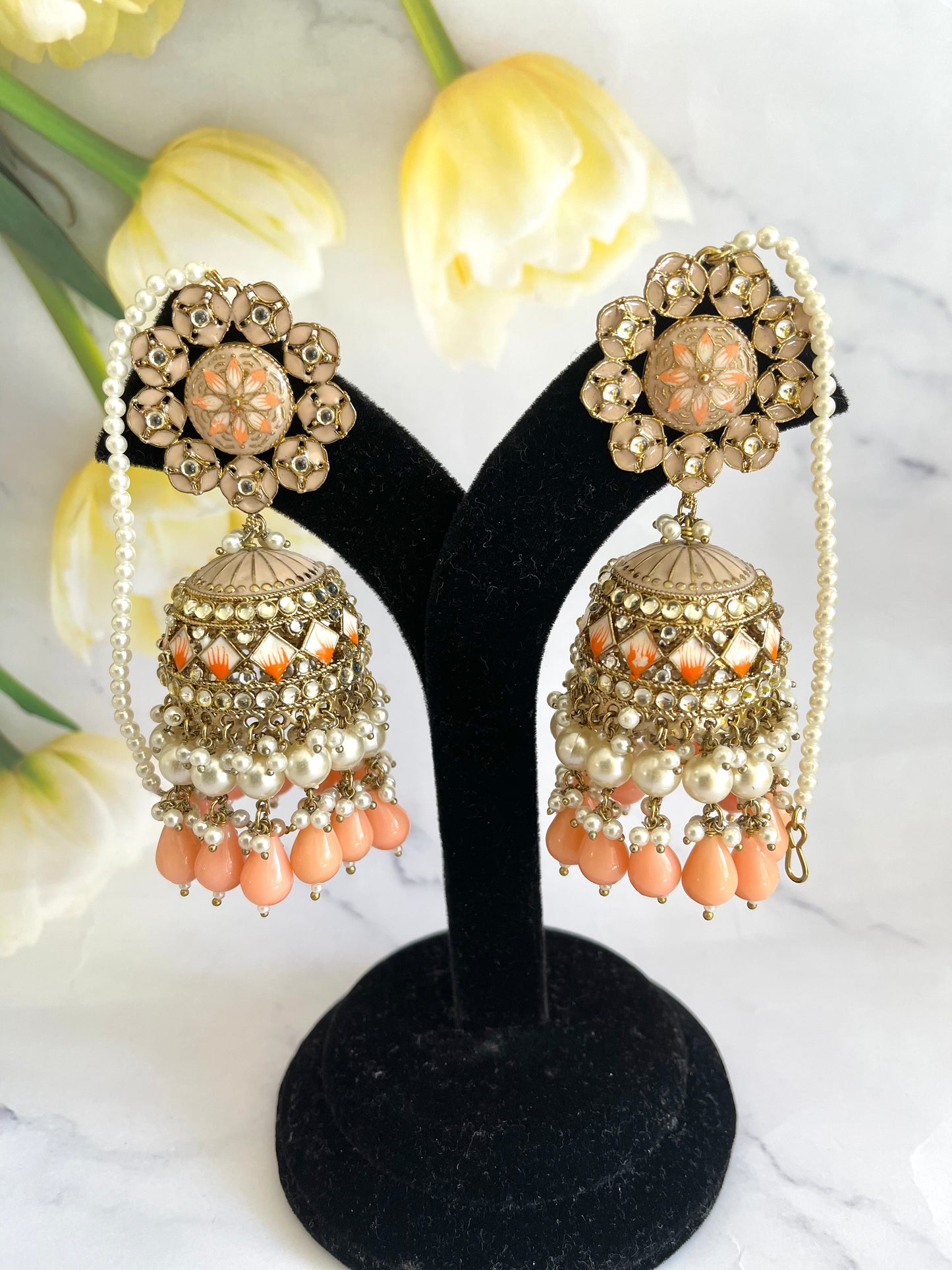 Peach Jhumki Earrings