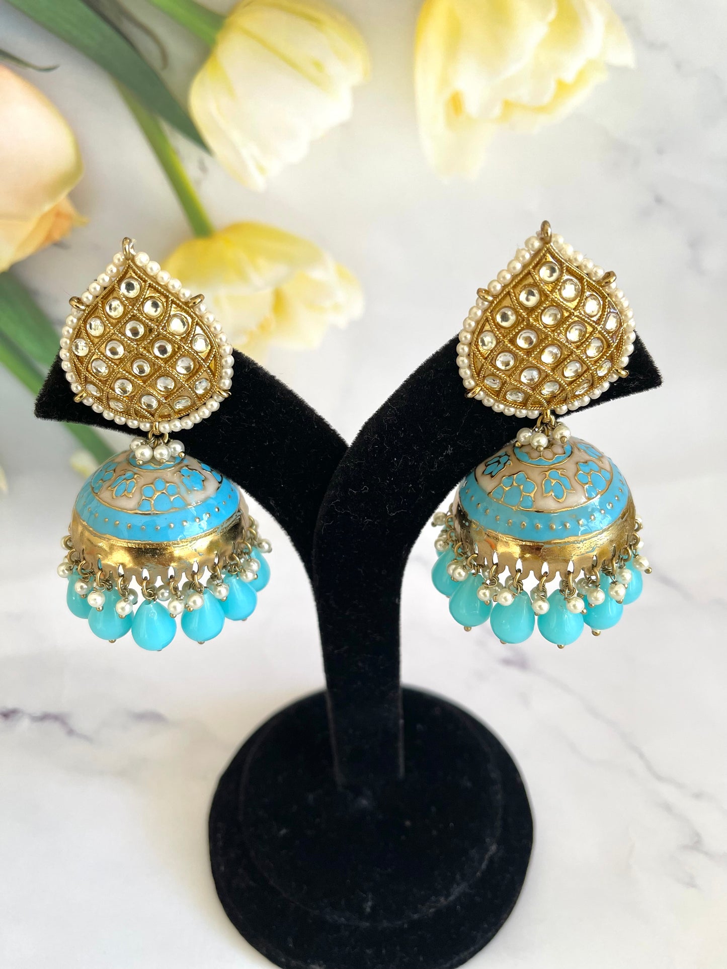 Firozi Jhumki Earrings - Mannatjewelz