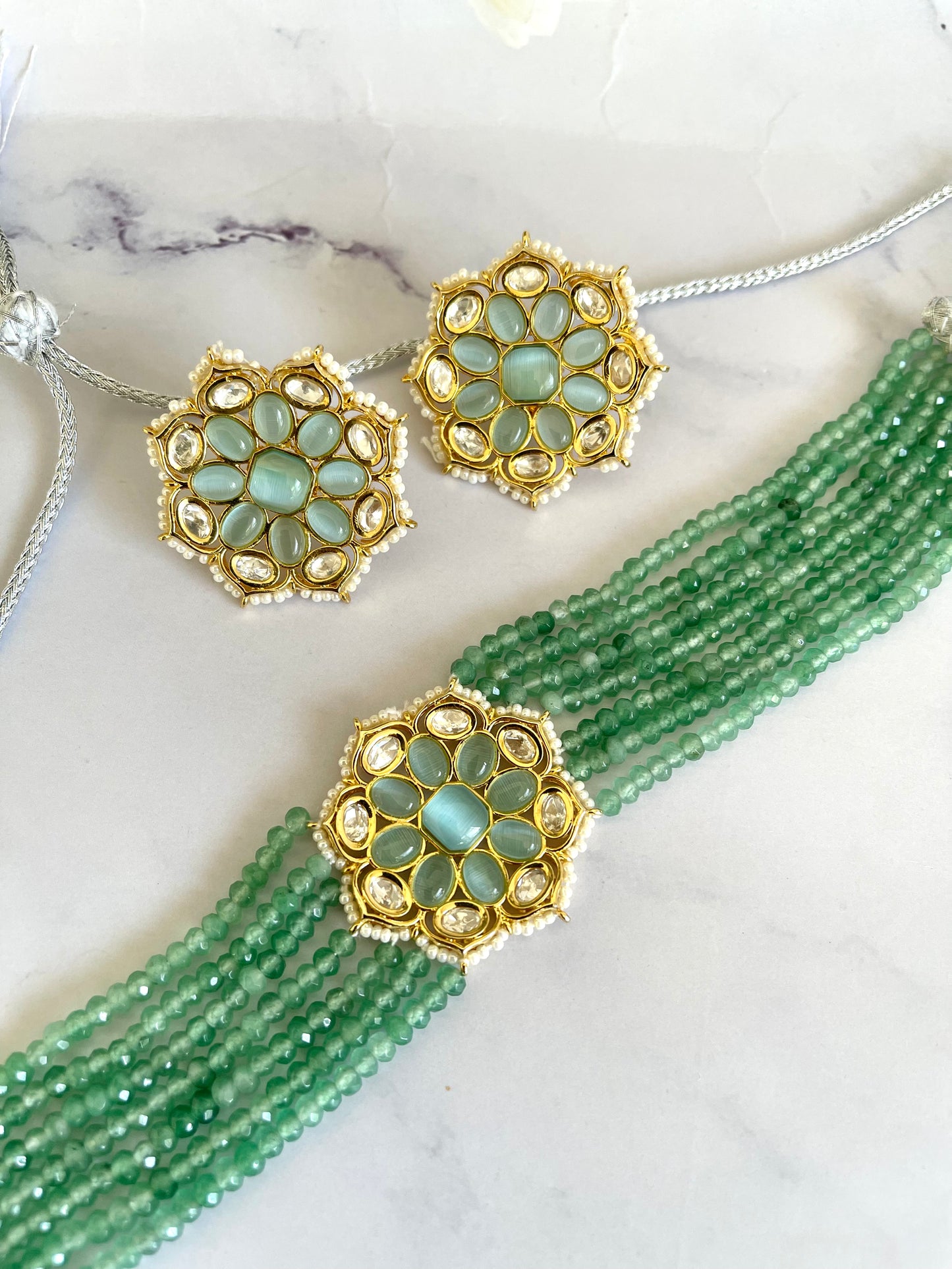 Tyaani Choker in Mint w/ Studs (Luxury Range) - Mannatjewelz