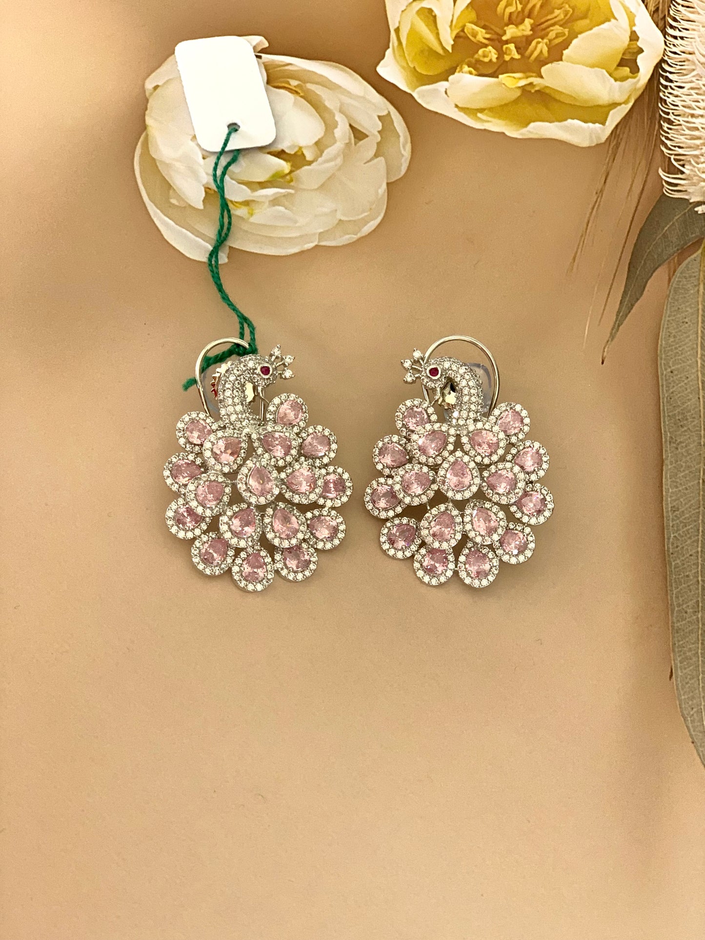 American Diamond Studs in Baby Pink