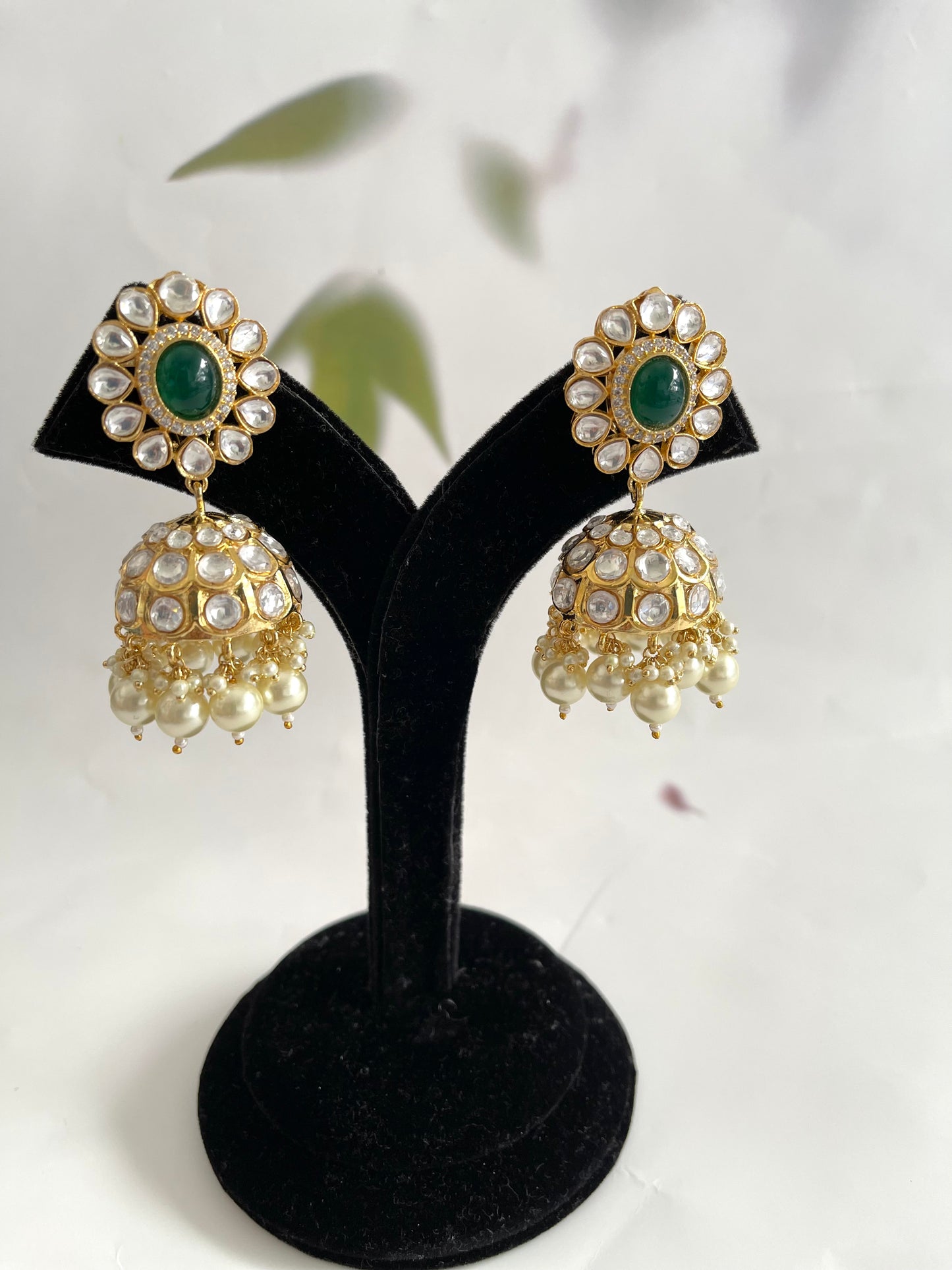 Uncut Jhumki in Green (Luxury Range) - Mannatjewelz