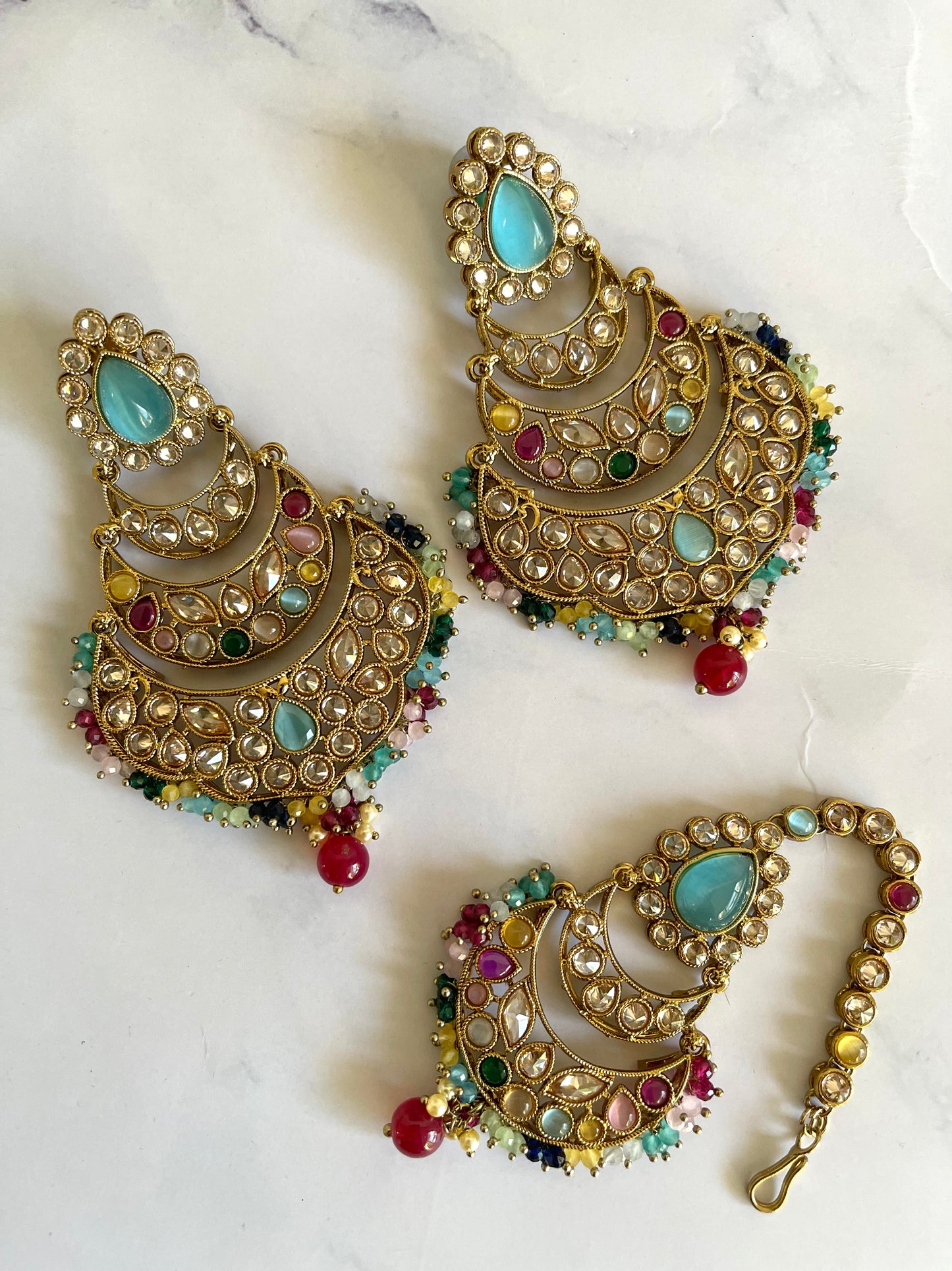 Reverse AD Tikka Set in Multi - Mannatjewelz