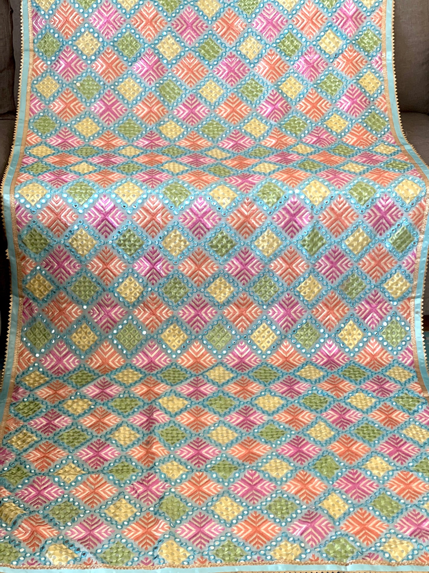 Pastel Sky Blue Phulkari - Mannatjewels