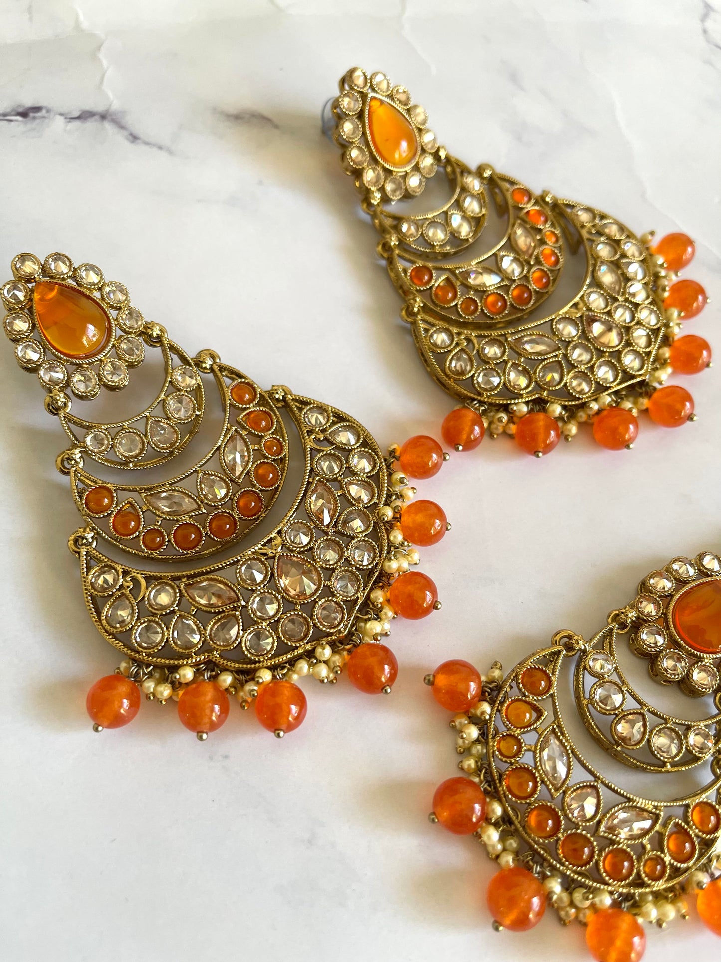 Reverse AD Tikka Set in Orange - Mannatjewelz