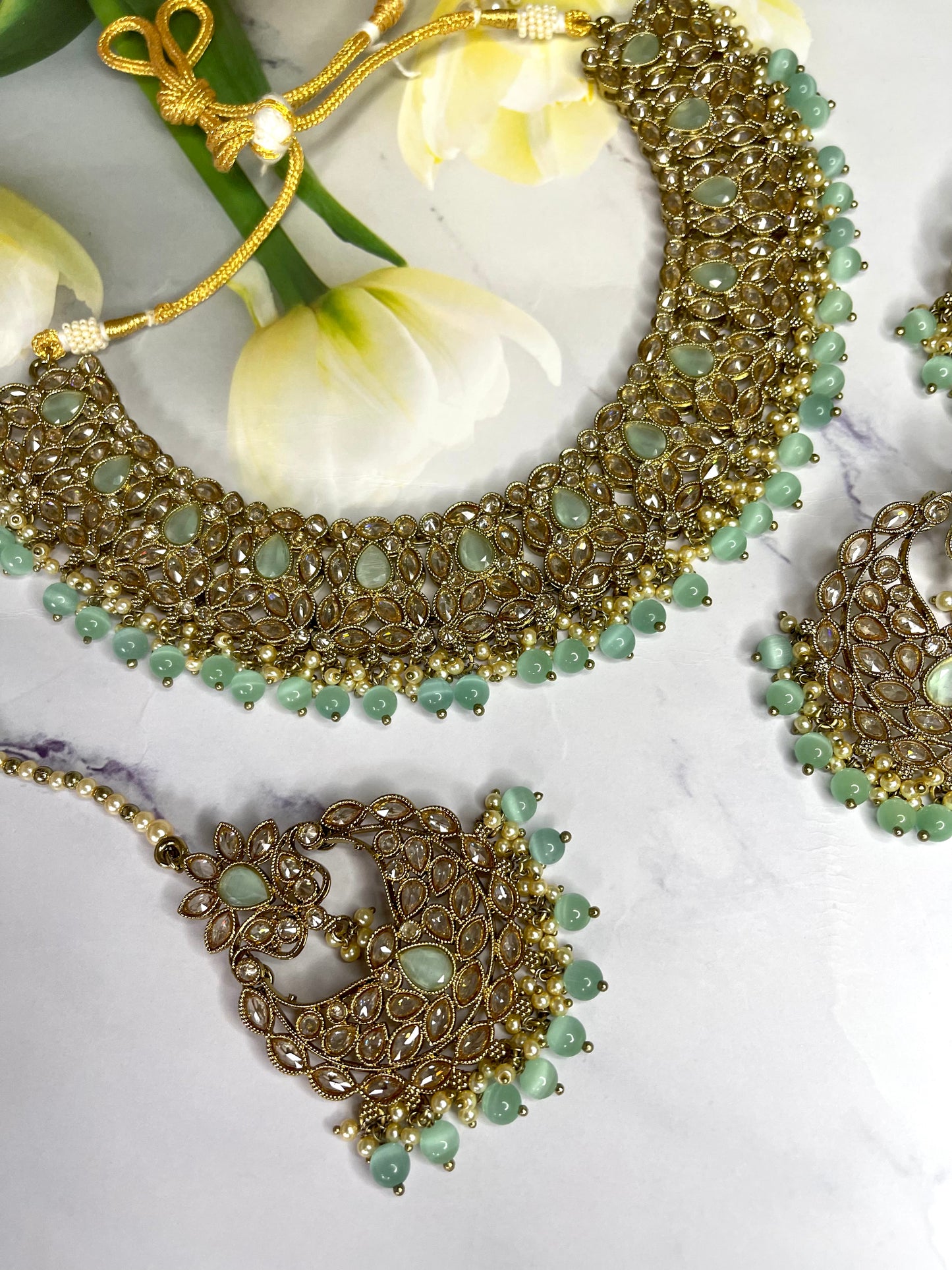 Polki Set in Mint Green - Mannatjewelz