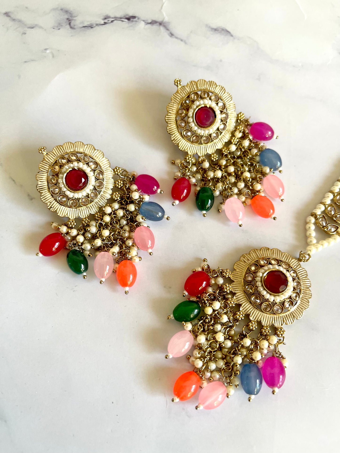 Reverse AD Tikka Set in Multi - Mannatjewelz