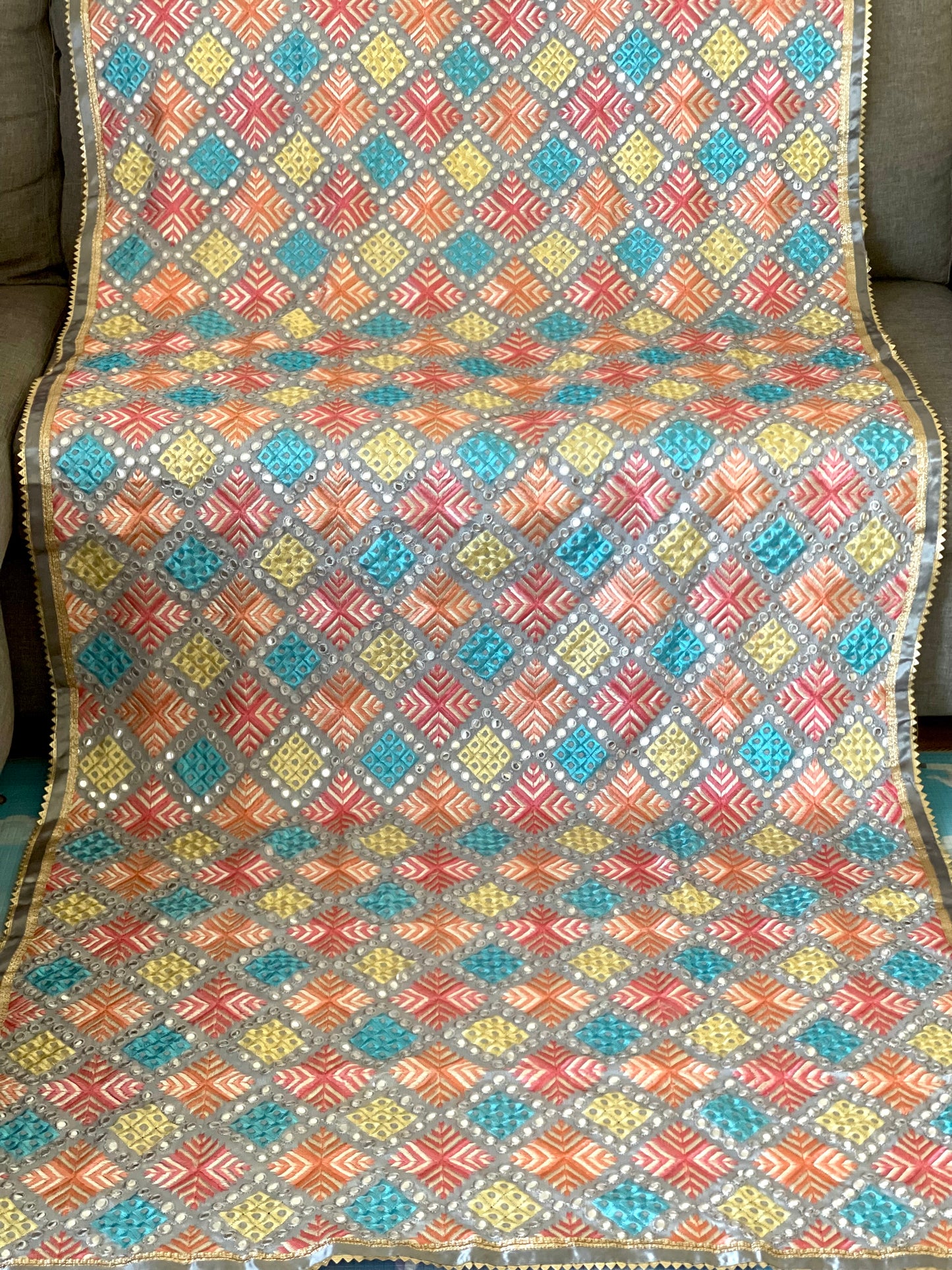 Pastel Grey Phulkari - Mannatjewels