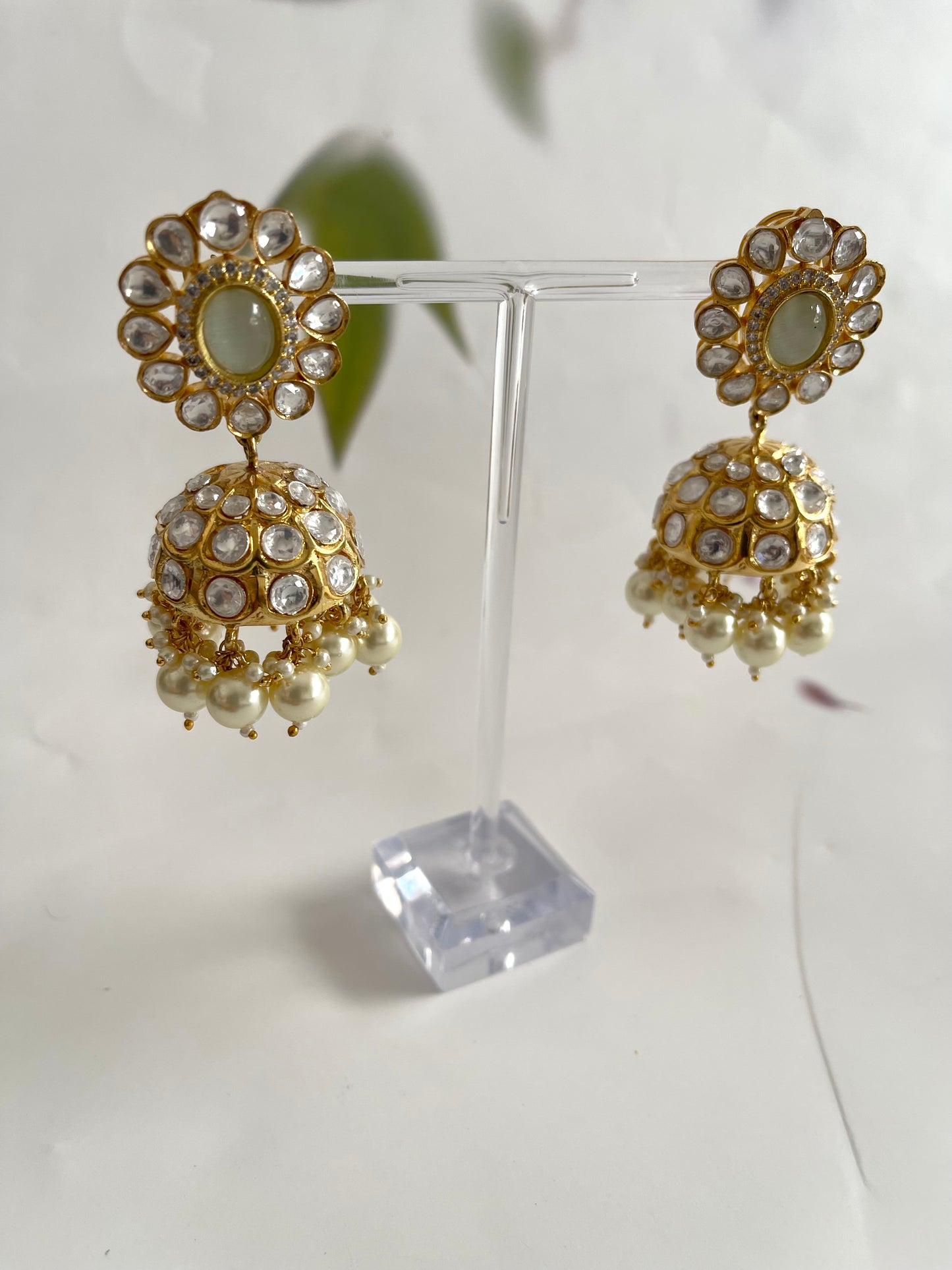 Uncut Jhumki in Pistachio (Luxury Range) - Mannatjewelz