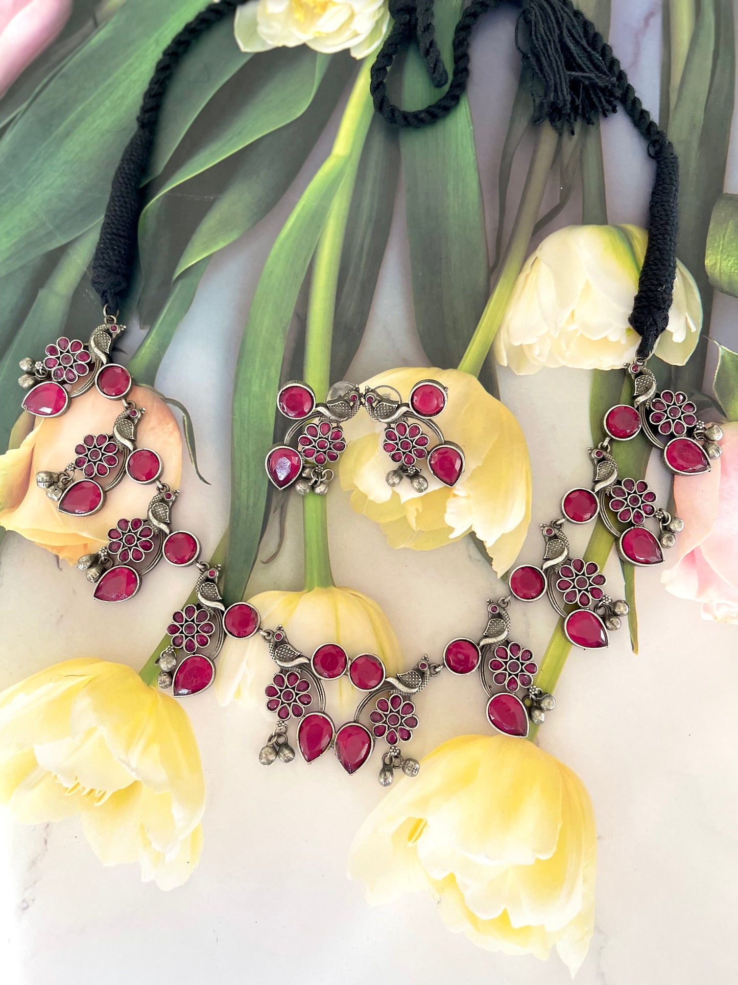 Peacock Necklace Set in Pink - Mannatjewels