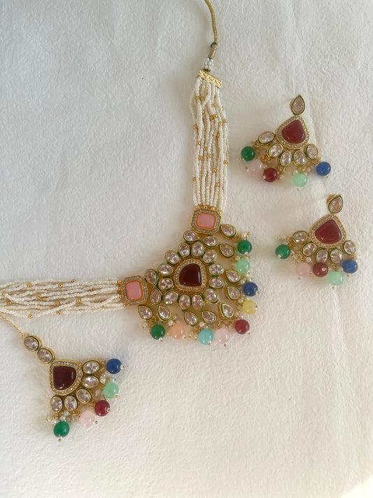 Kundan Necklace Set in Multi