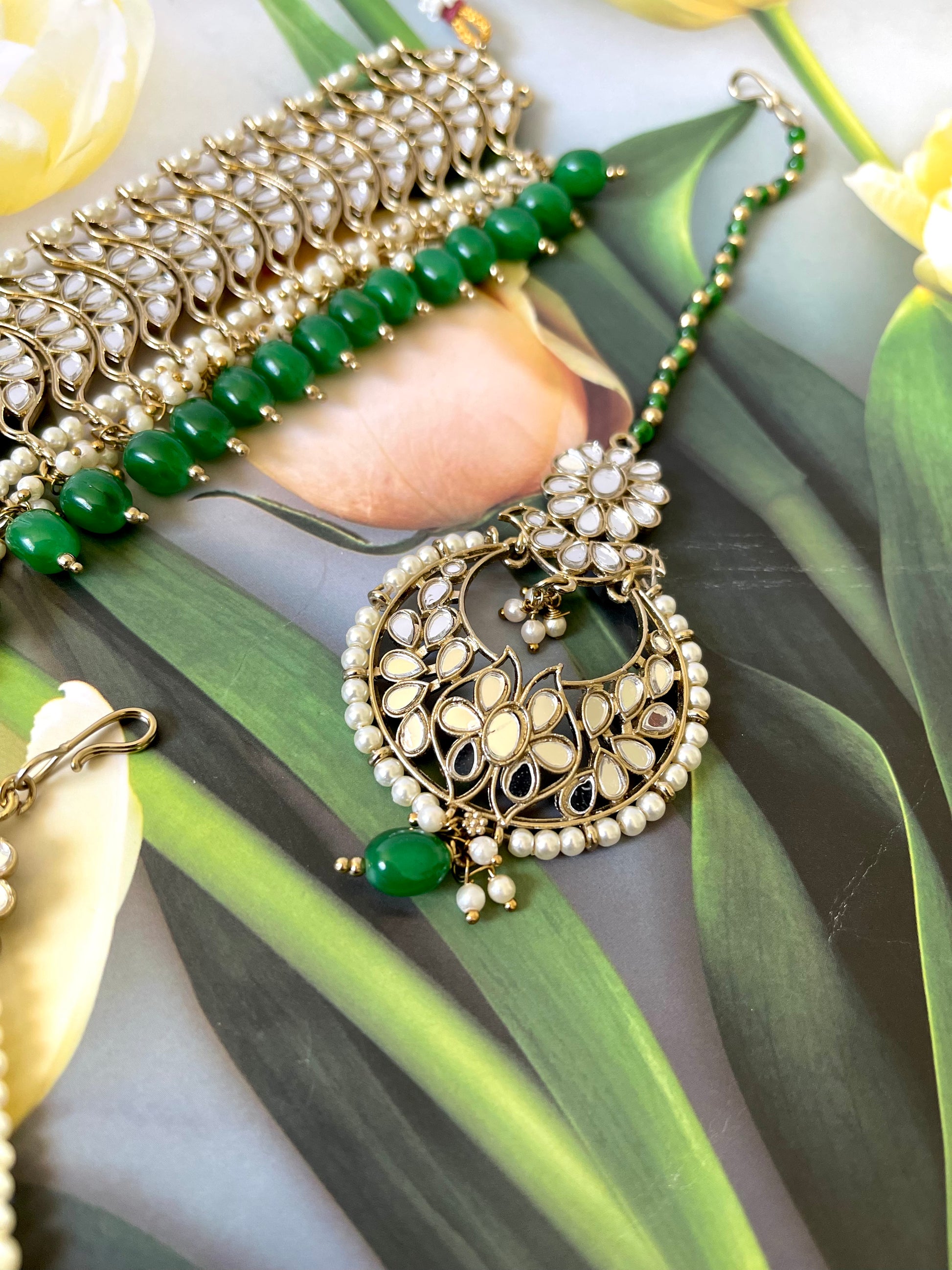 Green Jhumki Earrings - Mannatjewels