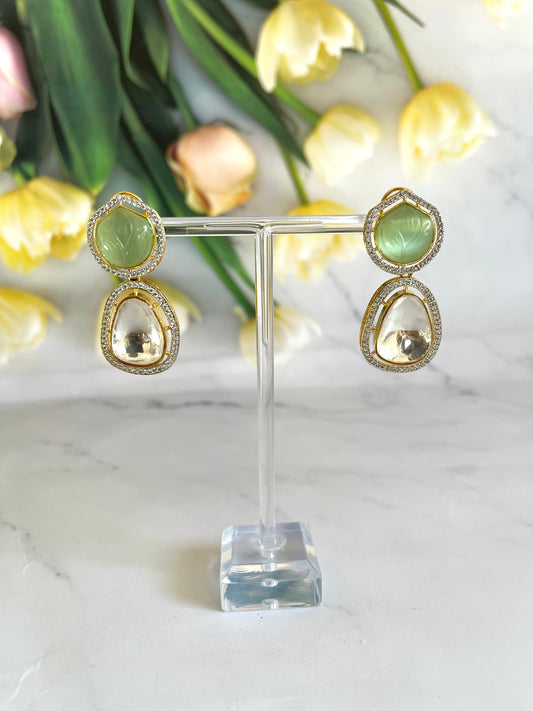 Uncut Earrings in Mint Green - Mannatjewelz