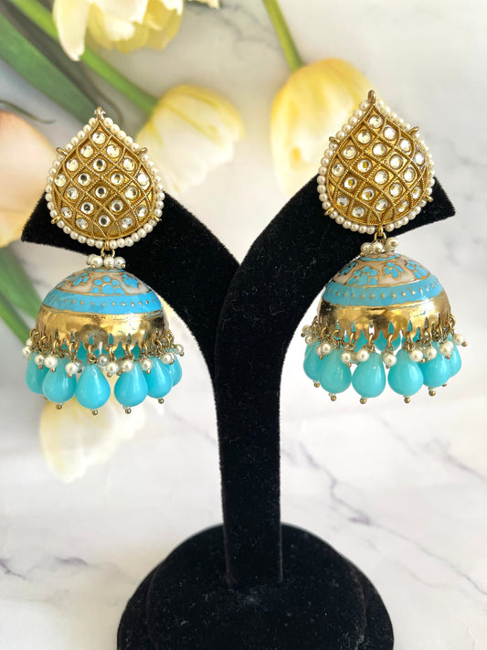 Firozi Jhumki Earrings - Mannatjewelz