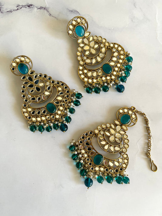 Mirror Peacock Tikka Set - Mannatjewels 