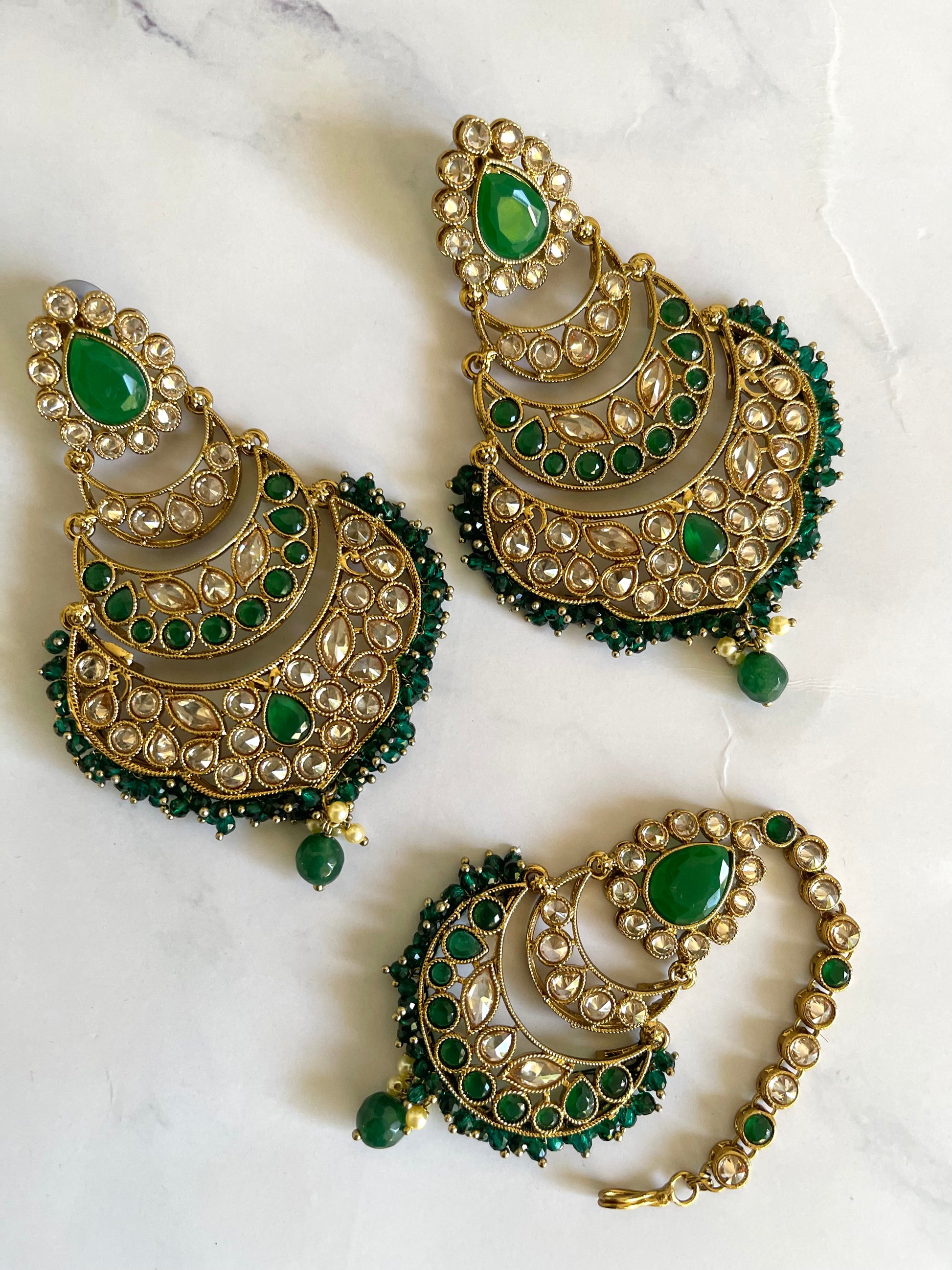 Reverse AD Tikka Set in Green - Mannatjewelz