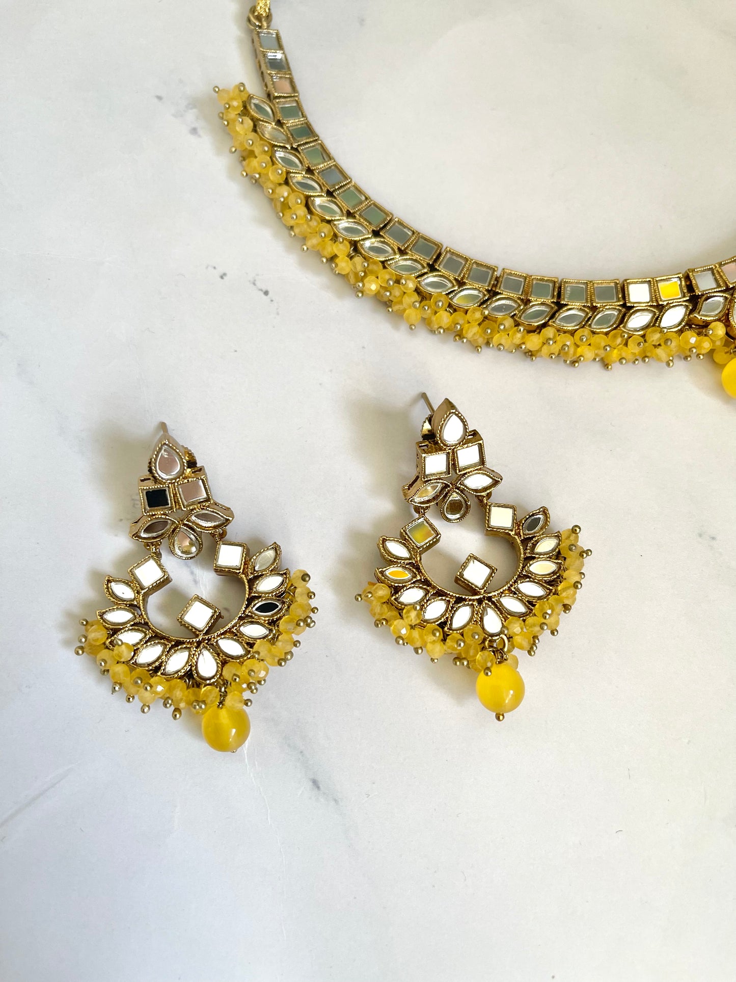 Mustard Yellow Mirror Necklace Set