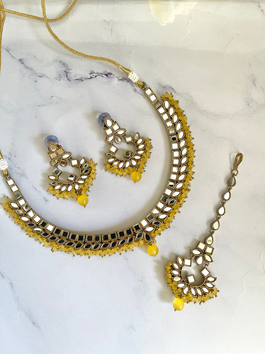 Mustard Yellow Mirror Necklace Set