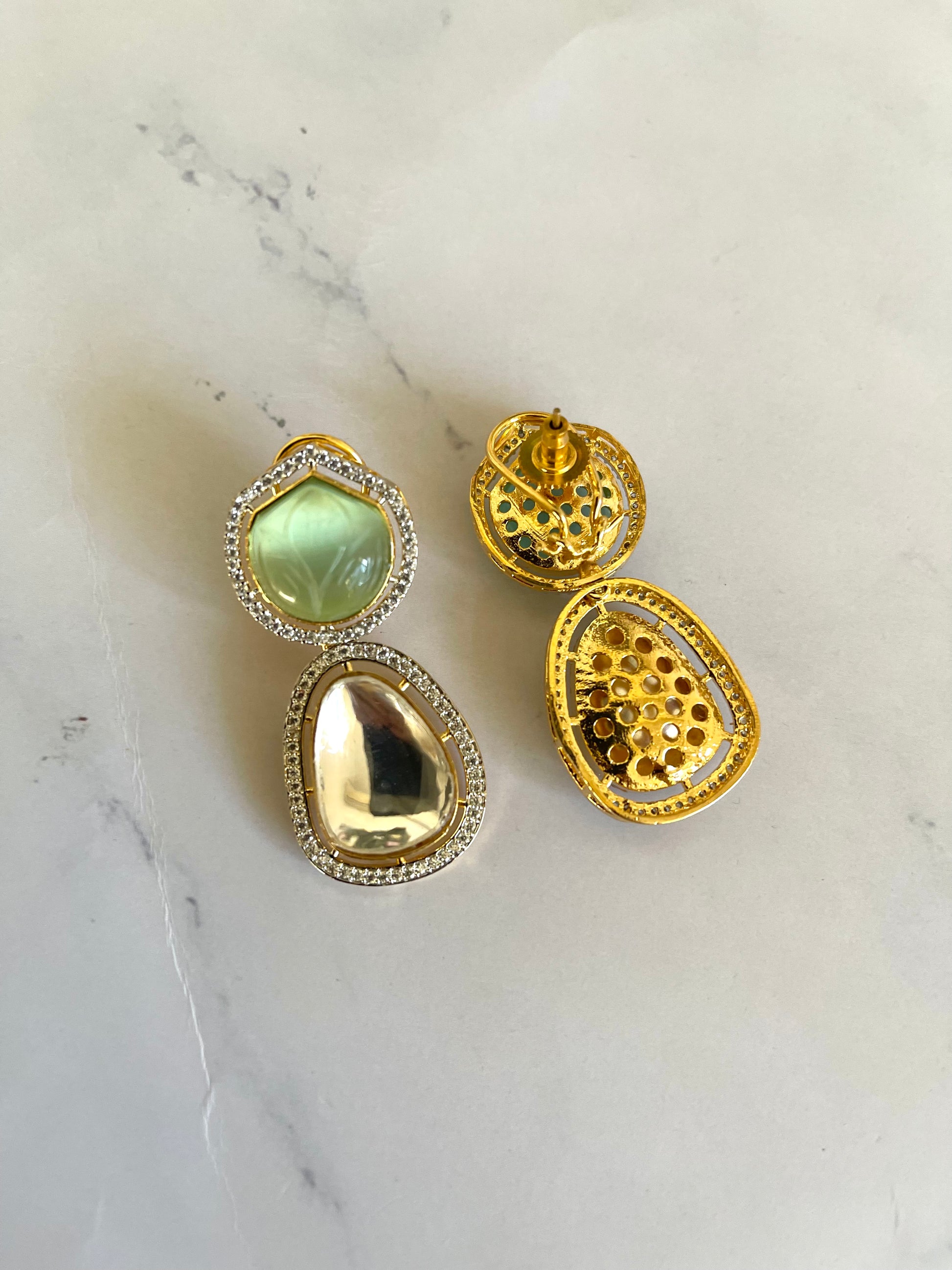 Uncut Earrings in Mint Green - Mannatjewelz