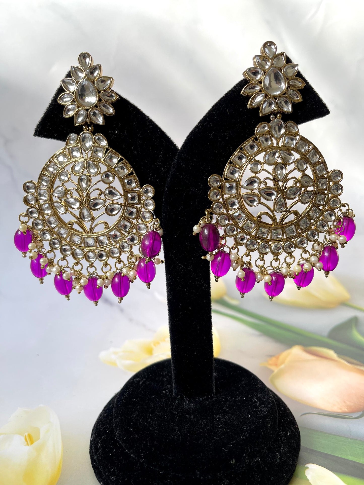Kundan Earrings & Tikka in Purple - Mannatjewels