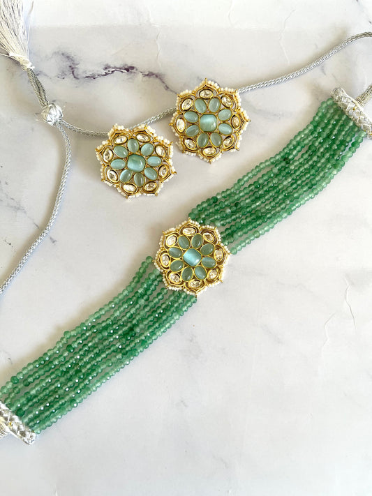 Tyaani Choker in Mint w/ Studs (Luxury Range) - Mannatjewelz