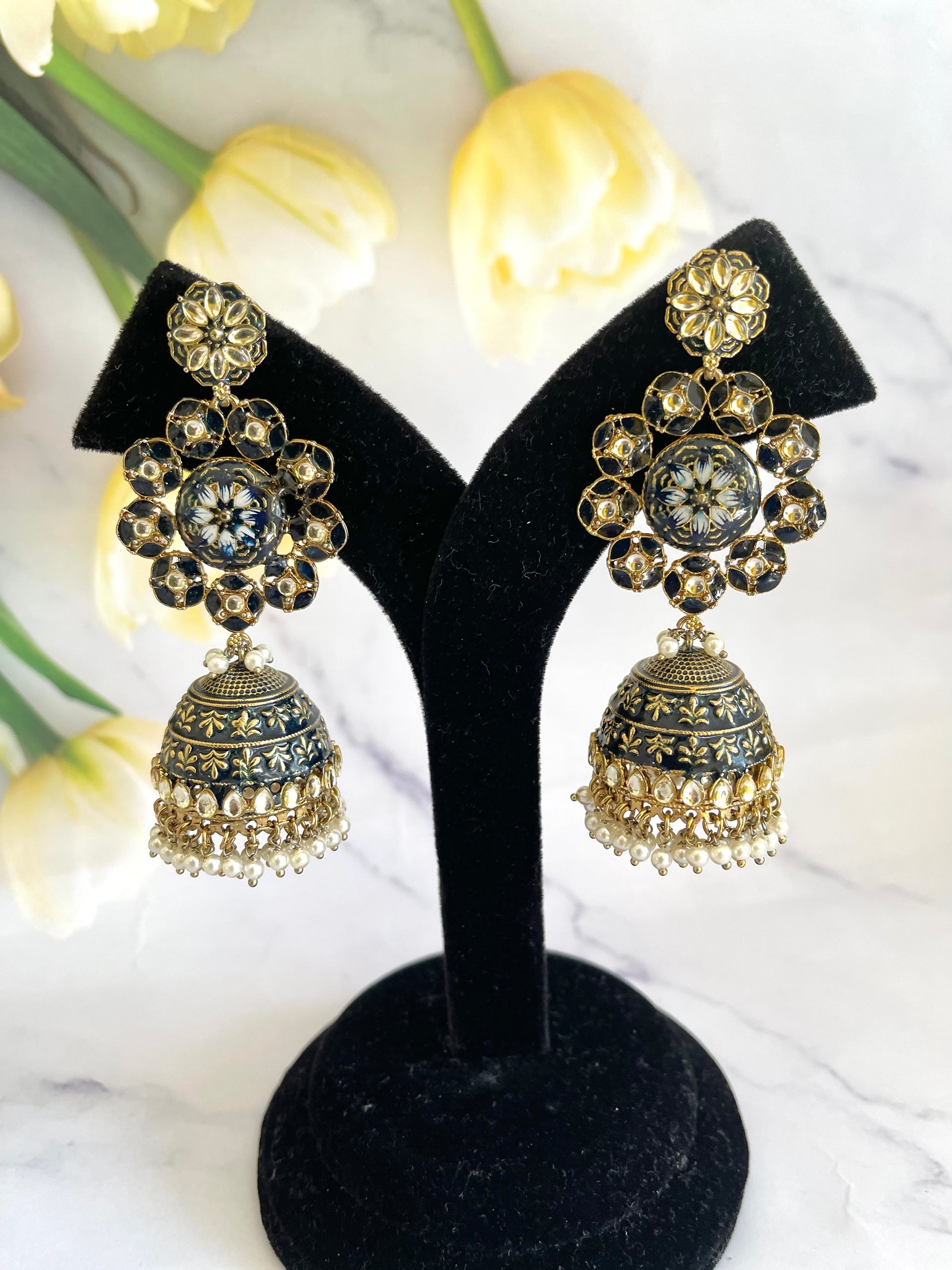 Black Jhumki Earrings - Mannatjewelz