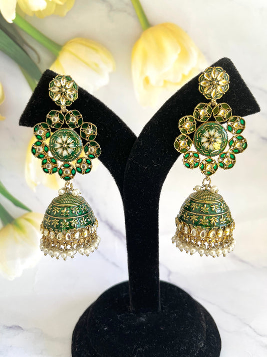 Green Jhumki Earrings - Mannatjewels