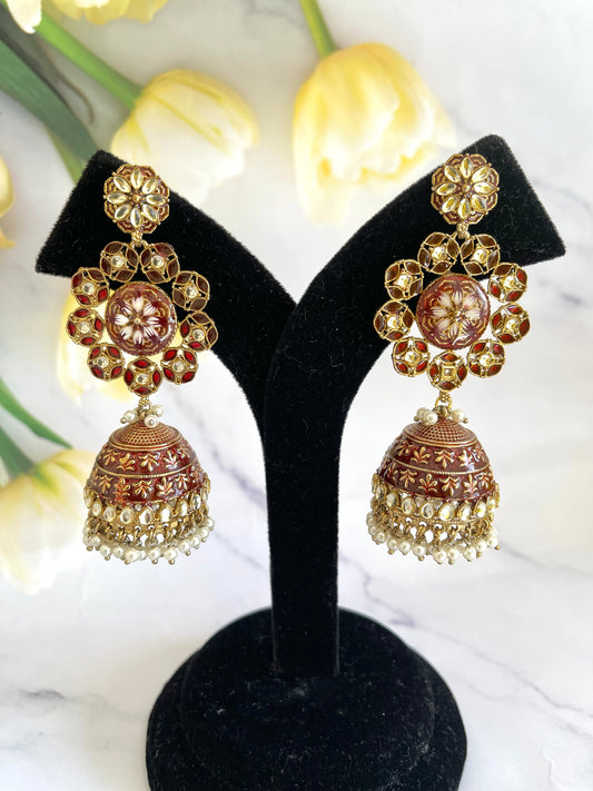 Maroon Jhumki Earrings - Mannatjewelz 