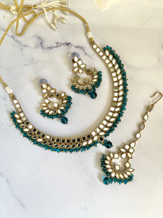 Mirror Set in Peacock Green - Mannatjewels 