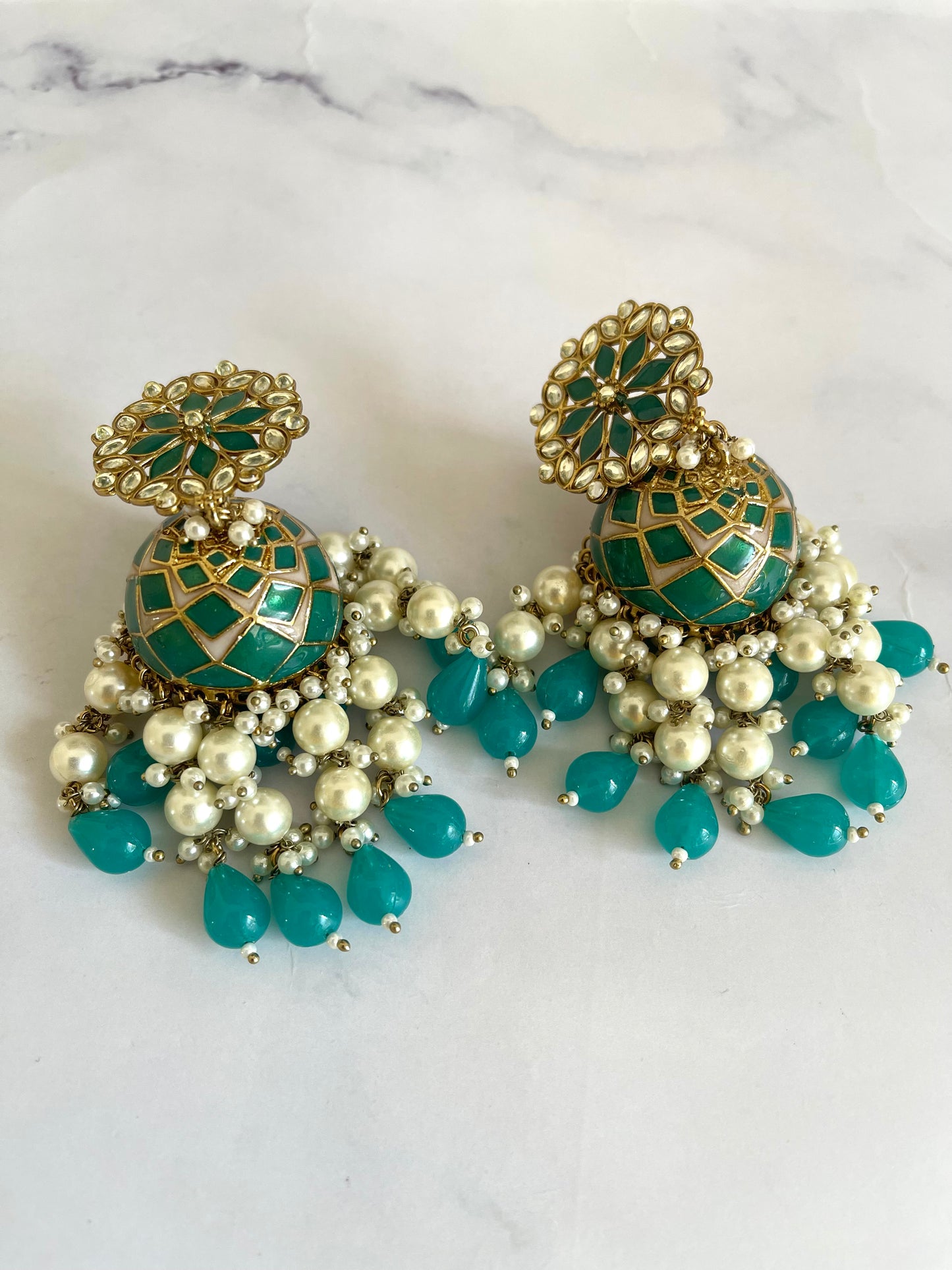 Peacock Green Jhumki Earrings