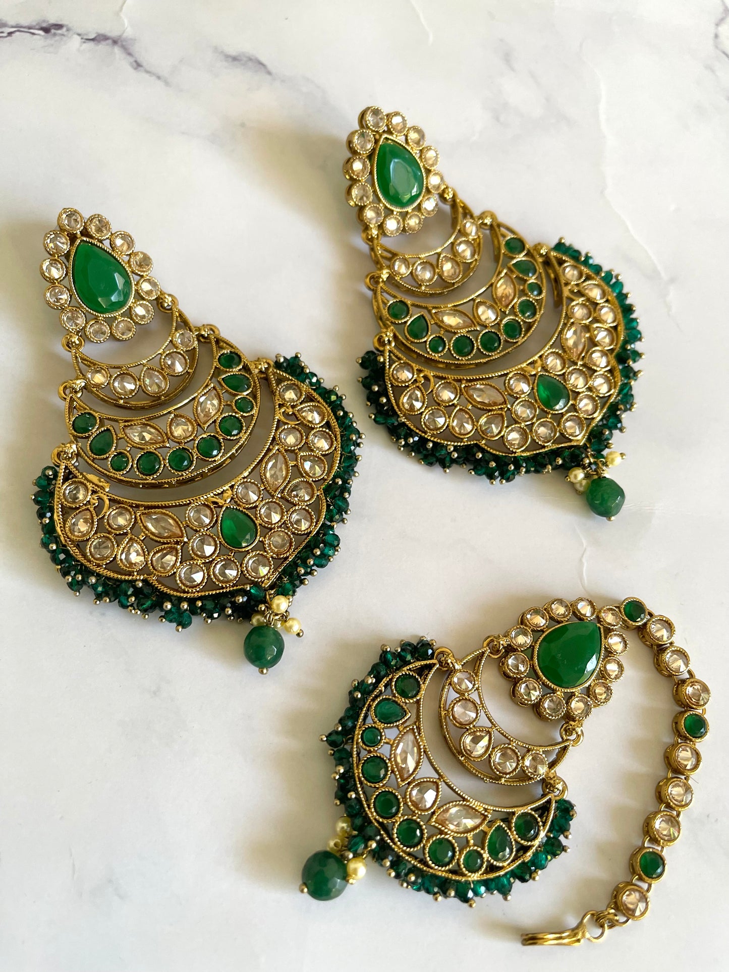 Reverse AD Tikka Set in Green - Mannatjewelz